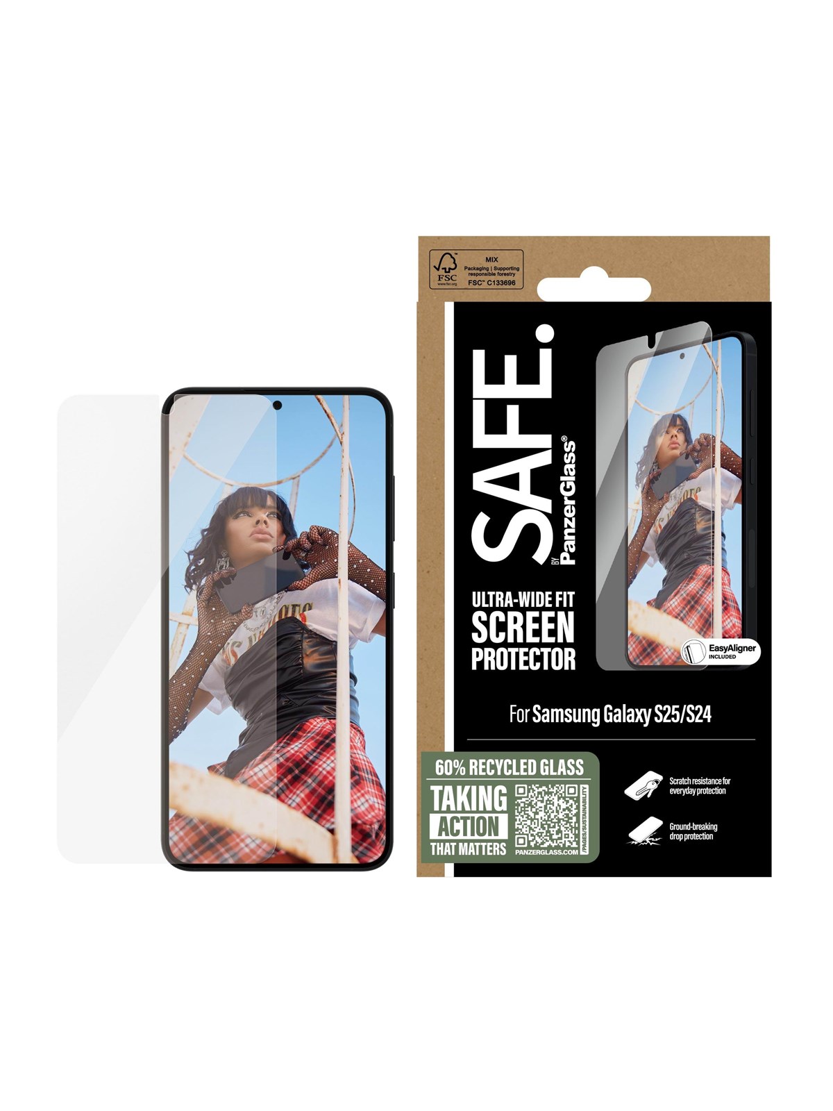 Safe by Panzerglass Screen Protector Samsung Galaxy S25 | Ultra-wide Fit w. Aligner - Handys Schutzfolie - Sarnuwfg38388