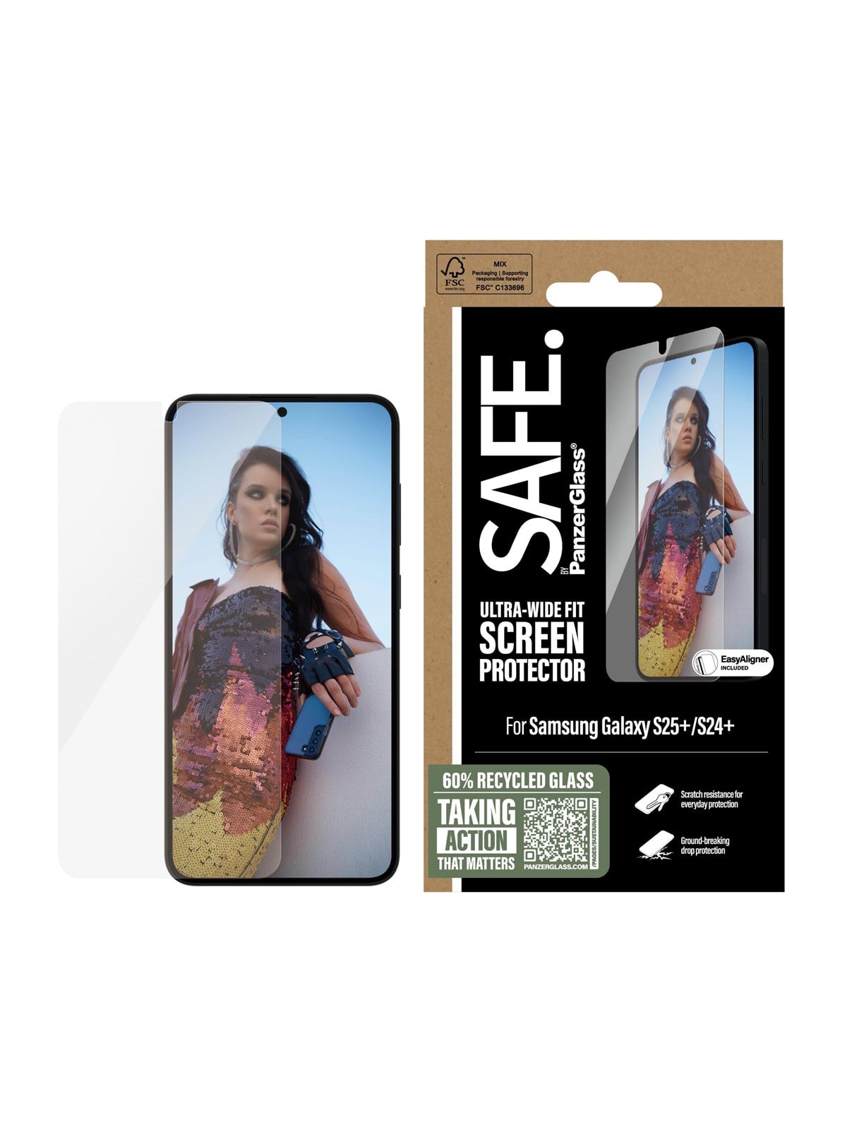 Safe by Panzerglass Screen Protector Samsung Galaxy S25+ | Ultra-wide Fit w. Aligner - Handys Schutzfolie - Sarnuwfg37942