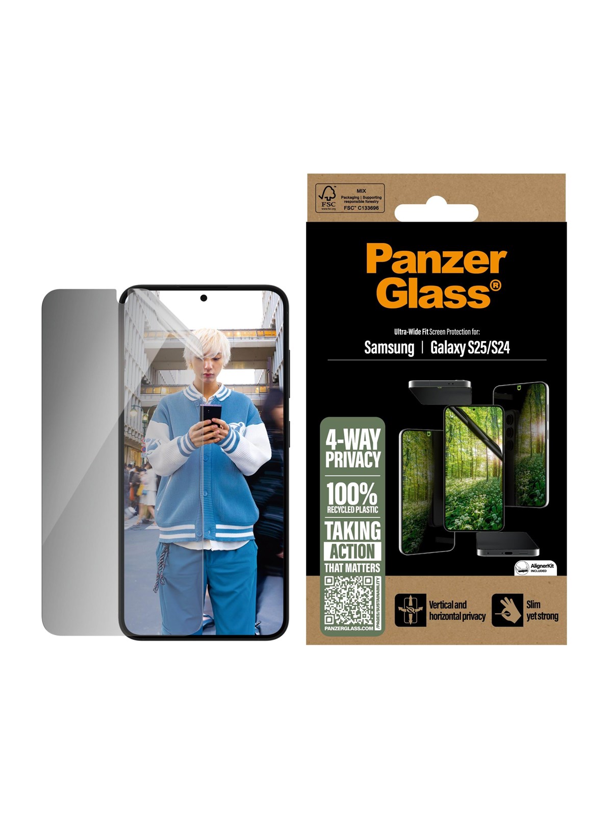 Panzerglass Eco Matrix 4-way Privacy Screen Protector Samsung Galaxy S25 | Ultra-wide Fit - Handys Schutzfolie - Pgrmfpug38388