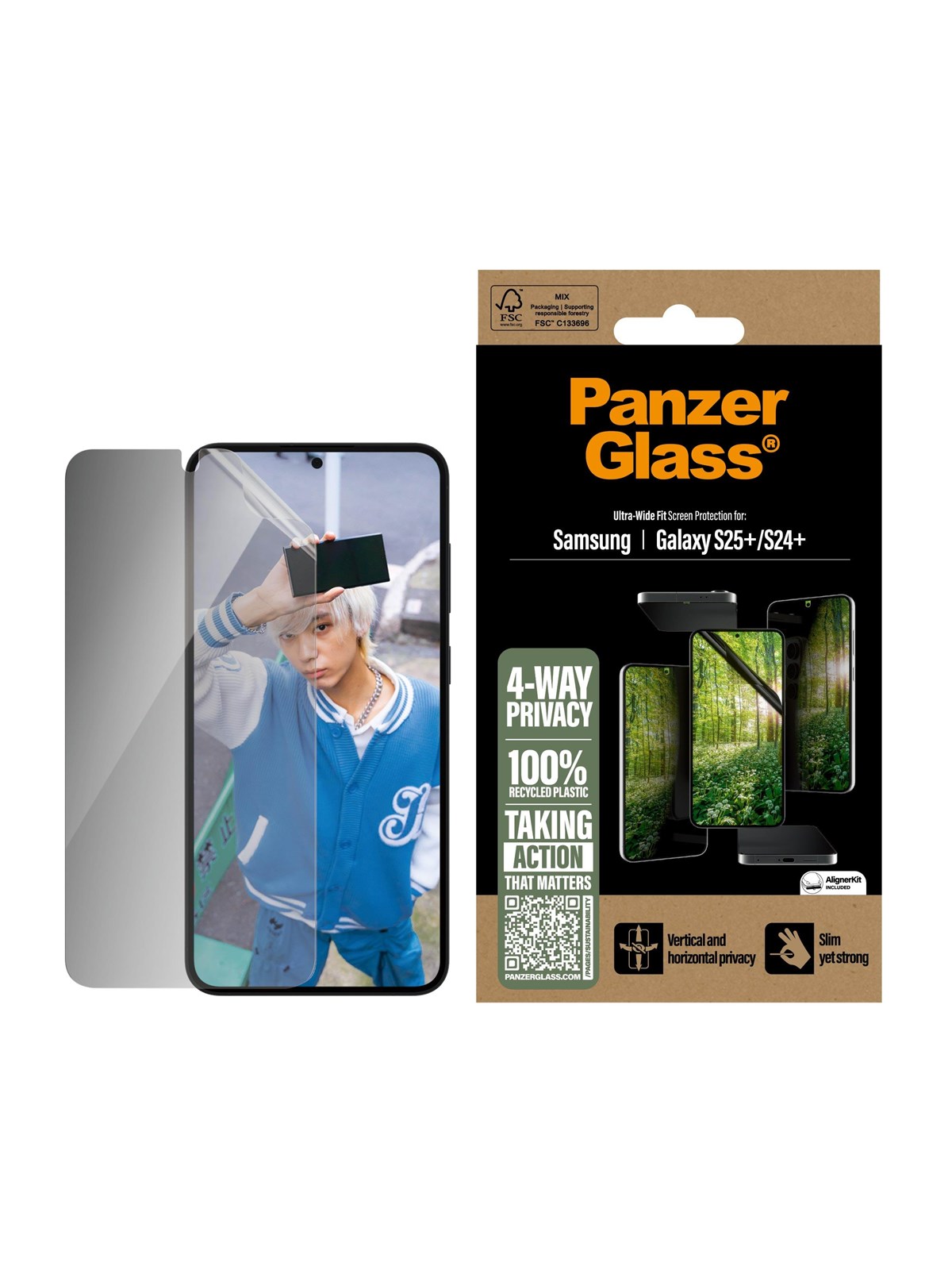 Panzerglass Eco Matrix 4-way Privacy Screen Protector Samsung Galaxy S25+ | Ultra-wide Fit - Handys Schutzfolie - Pgrmfpug37942