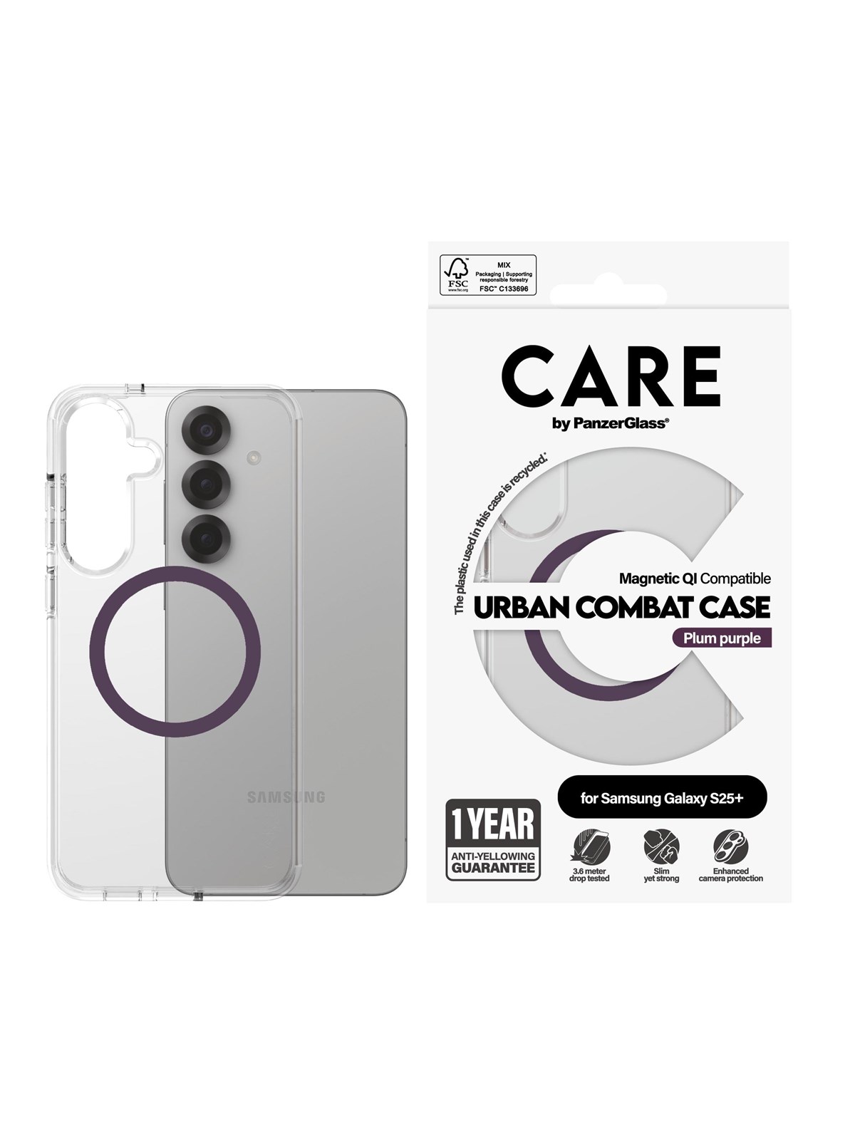 Care by Panzerglass Flagship Case Transparent Urban Combat w. Plum Purple QI Compatible Samsung Galaxy S25+ - Handys Cover Cases - Crrfutcg37942