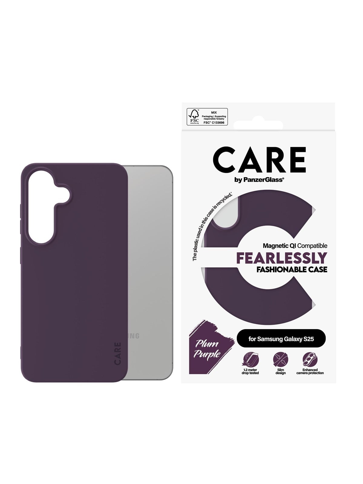 Care by Panzerglass Fashionable Case Plum Purple w. QI Compatible Samsung Galaxy S25 - Handys Cover Cases - Crrfctqg38388