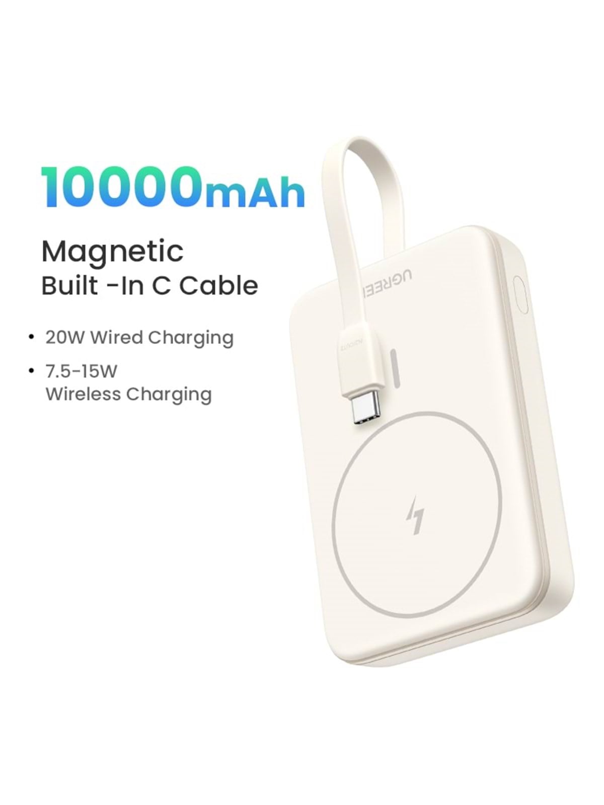 Ugreen 10000mah Magnetic Wireless Power Bank Powerbank (Akku) - Beige - 10000 Mah - Powerbank Akku - 35341-ug