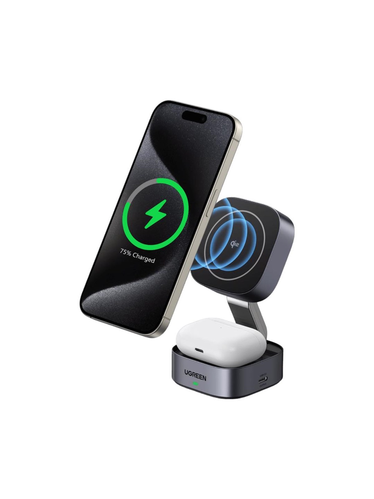 Ugreen 2-in-1 Qi2 Magnetic Foldable Charging Station (No AC Adapter) - Handys Adapter Und Ladegeraete - 35316-ug