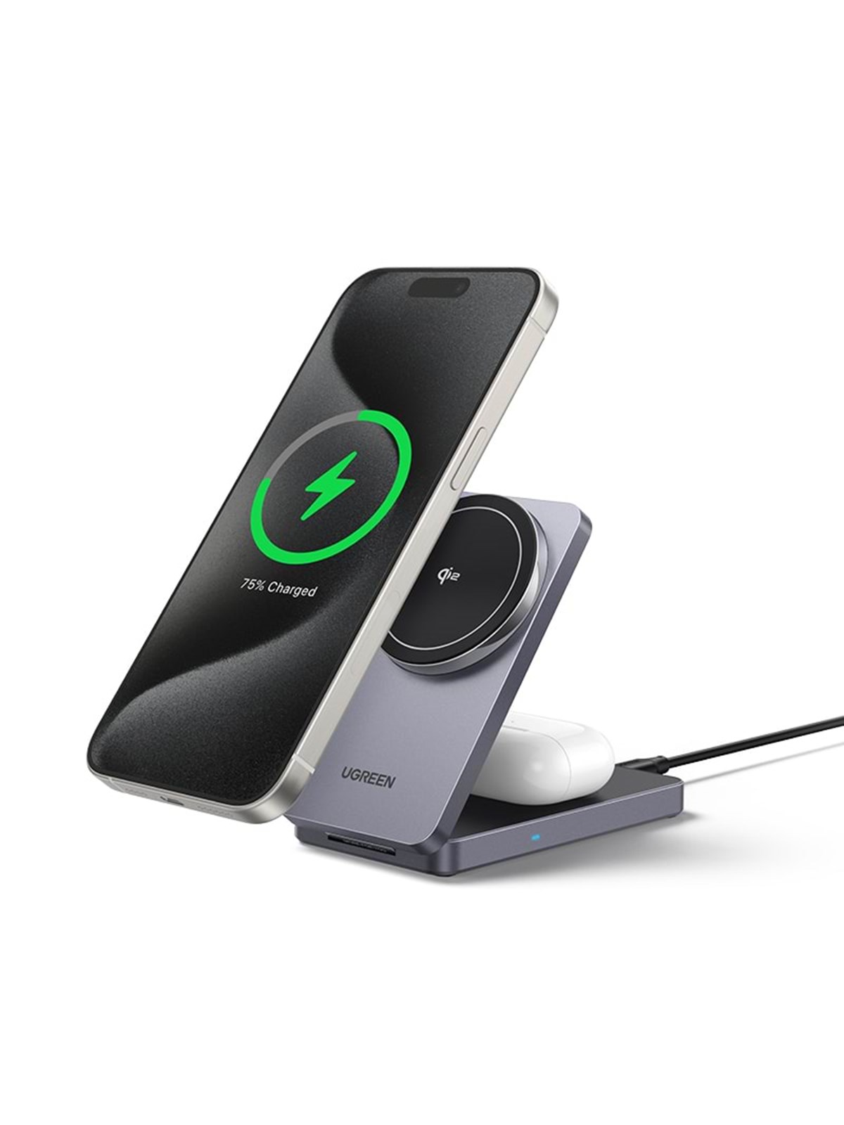 Ugreen Qi2 15w 2-in-1 Wireless Charger Magsafe Fast Charging Station Grey - Handys Adapter Und Ladegeraete - 45023-ug