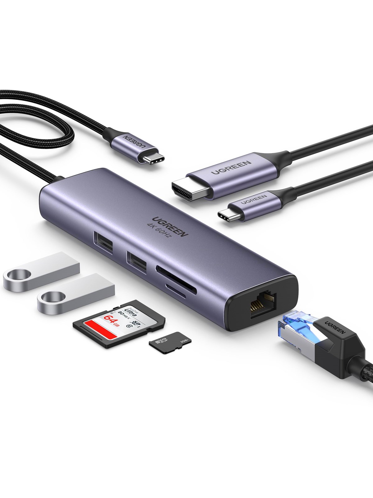 Ugreen Usb-c Multifunction Adapter With Ethernet Interface Usb-hubs - 7 - Silber - Usb Hubs - 60515-ug
