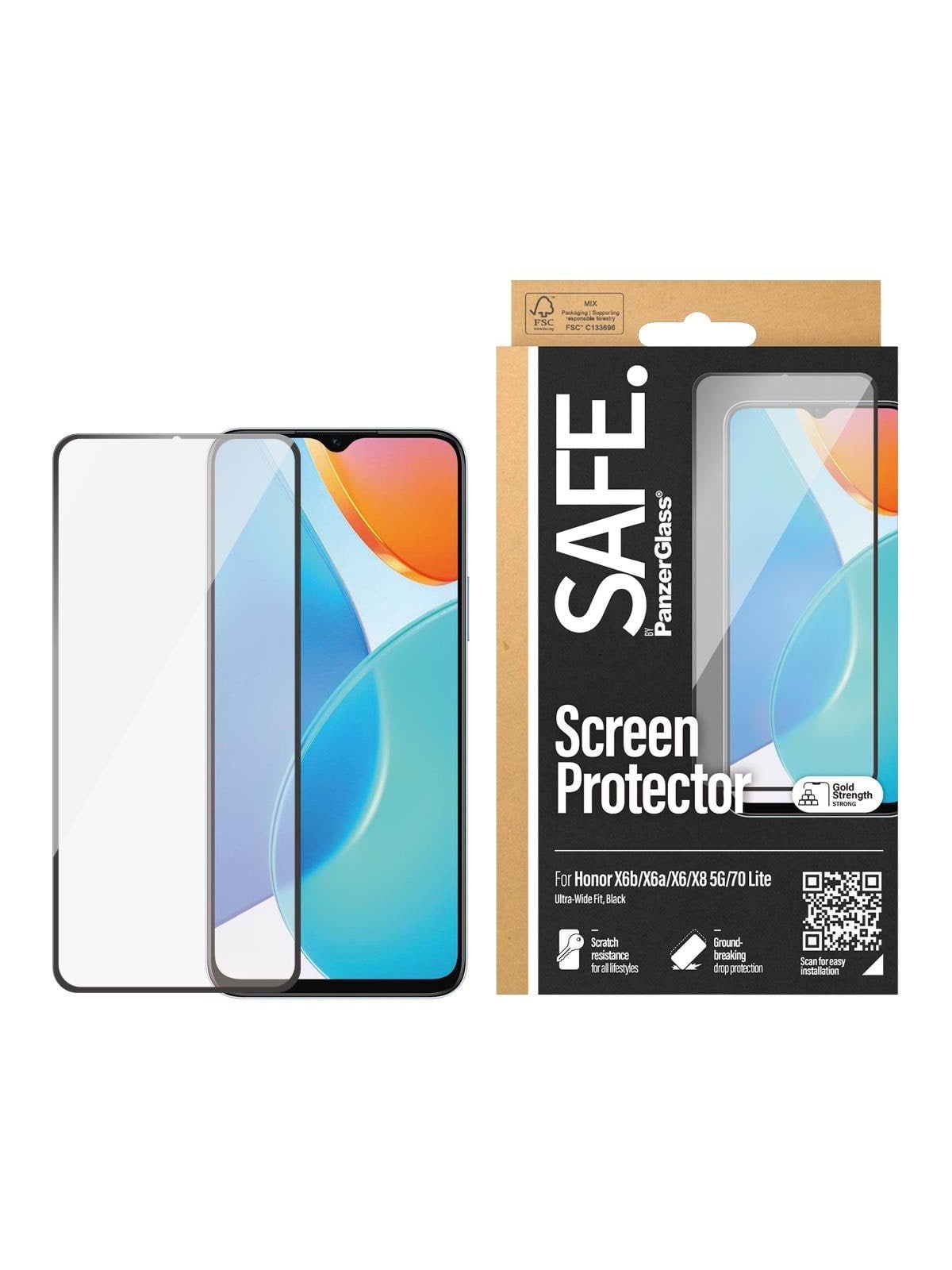 Safe by Panzerglass Screen Protector Honor X6a l X6 l X6b 4G l X8 5G l 70 Lite | Ultra-wide Fit - Handys Schutzfolie - Safe95313
