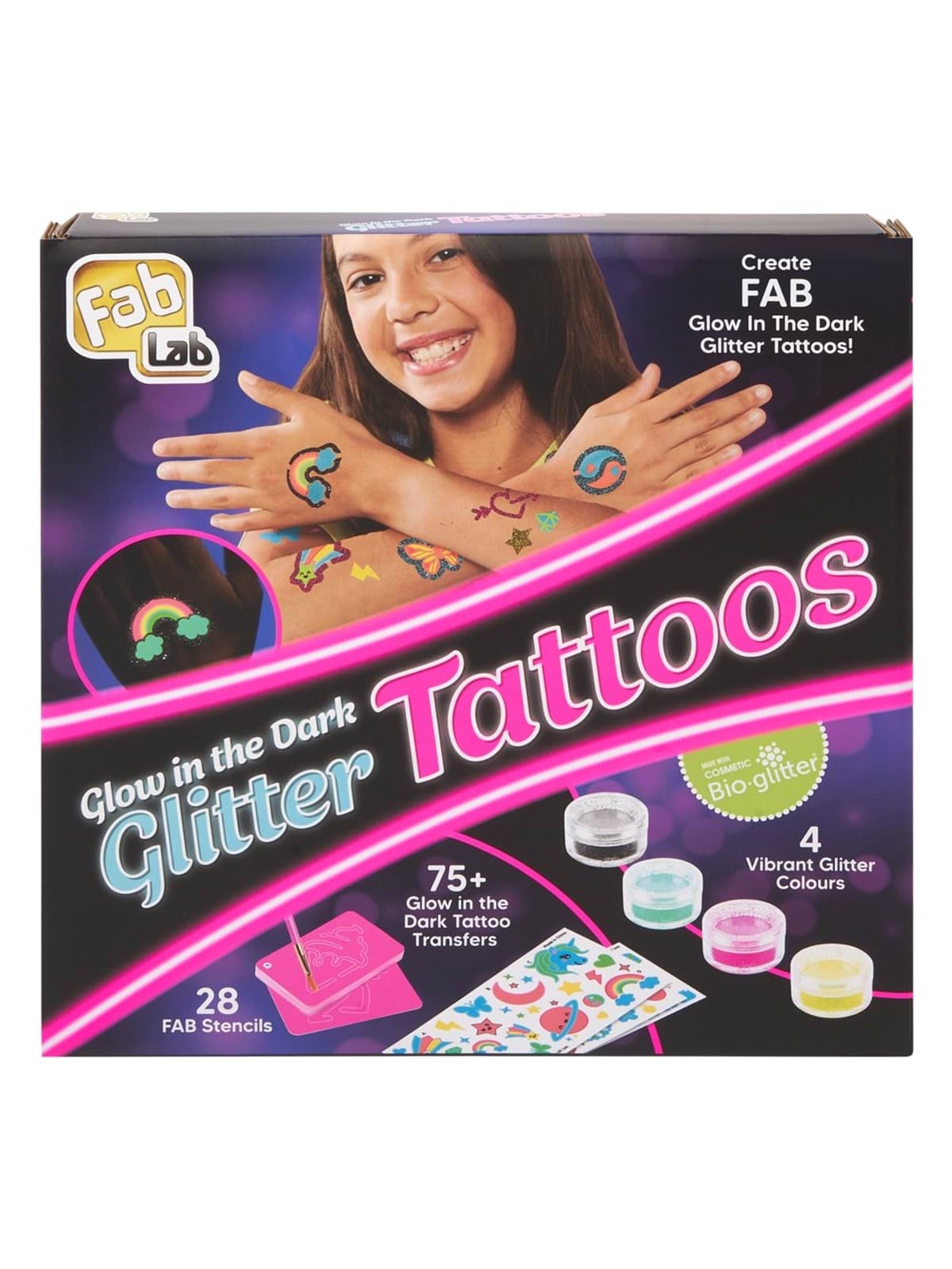 Fab Lab Glow in The Dark -Glitter Tattoos - Spielzeug - 30507