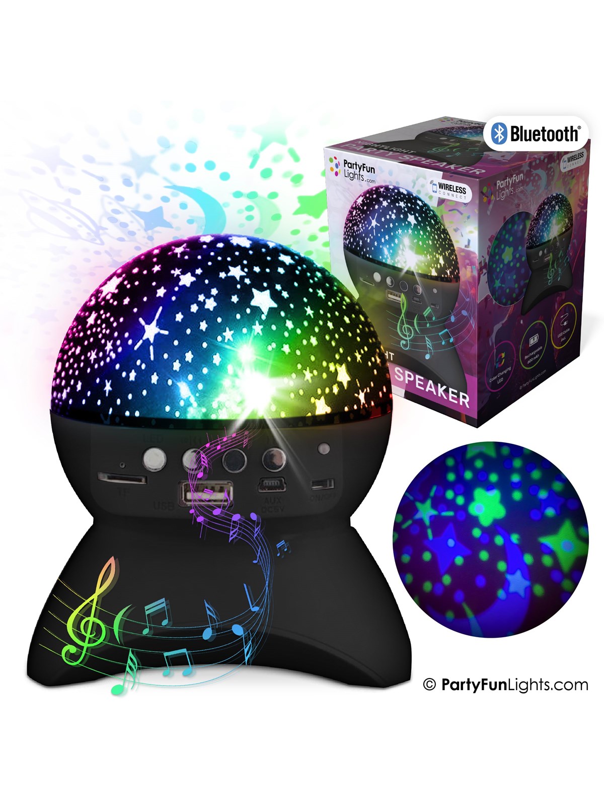 Party Funlight Stjernehimmel Bluetooth Højttaler - Sort - Musik - 605605