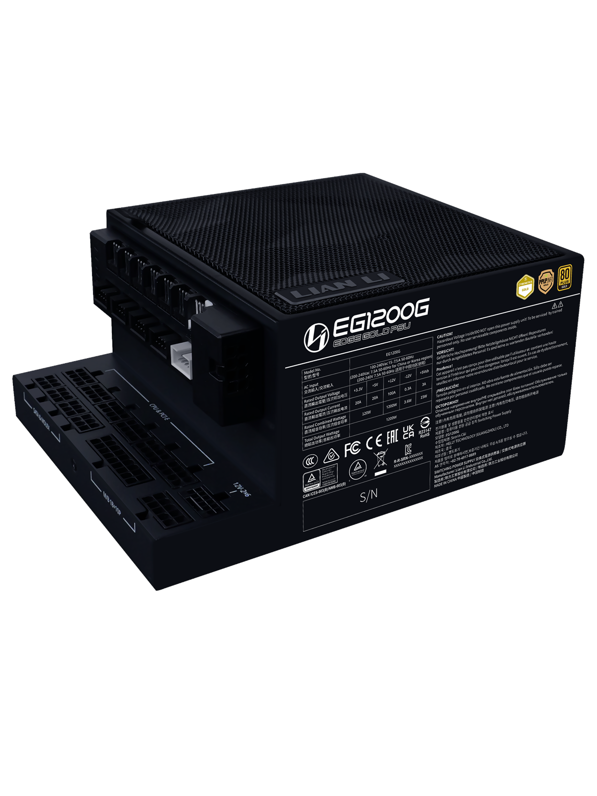 Lian Li Edge Gold 1200w Black Netzteile - 1200 Watt - 120 mm - Atx 3.1 - 80 Plus Gold Zertifiziert - G9p.Eg1200g.Bh00.EU