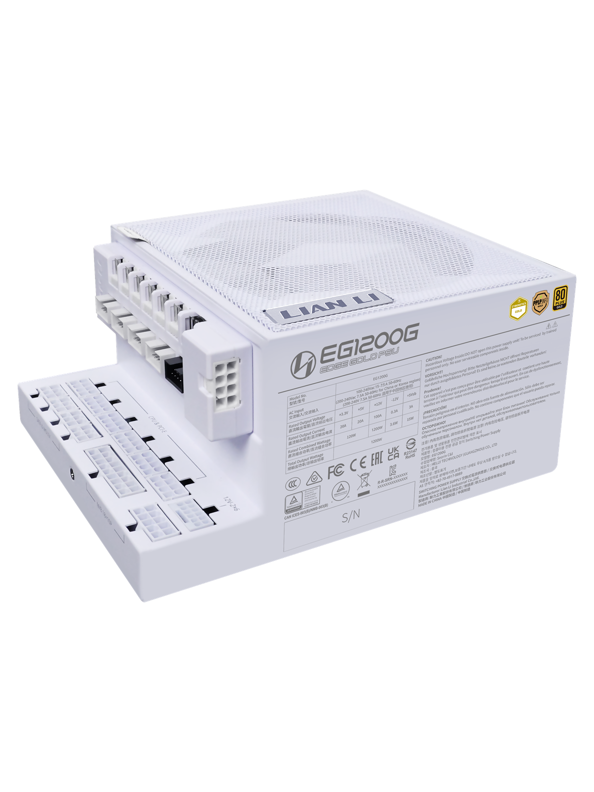 Lian Li Edge Gold 1200w White Netzteile - 1200 Watt - 120 mm - Atx 3.1 - 80 Plus Gold Zertifiziert - G9p.Eg1200g.Wh00.EU