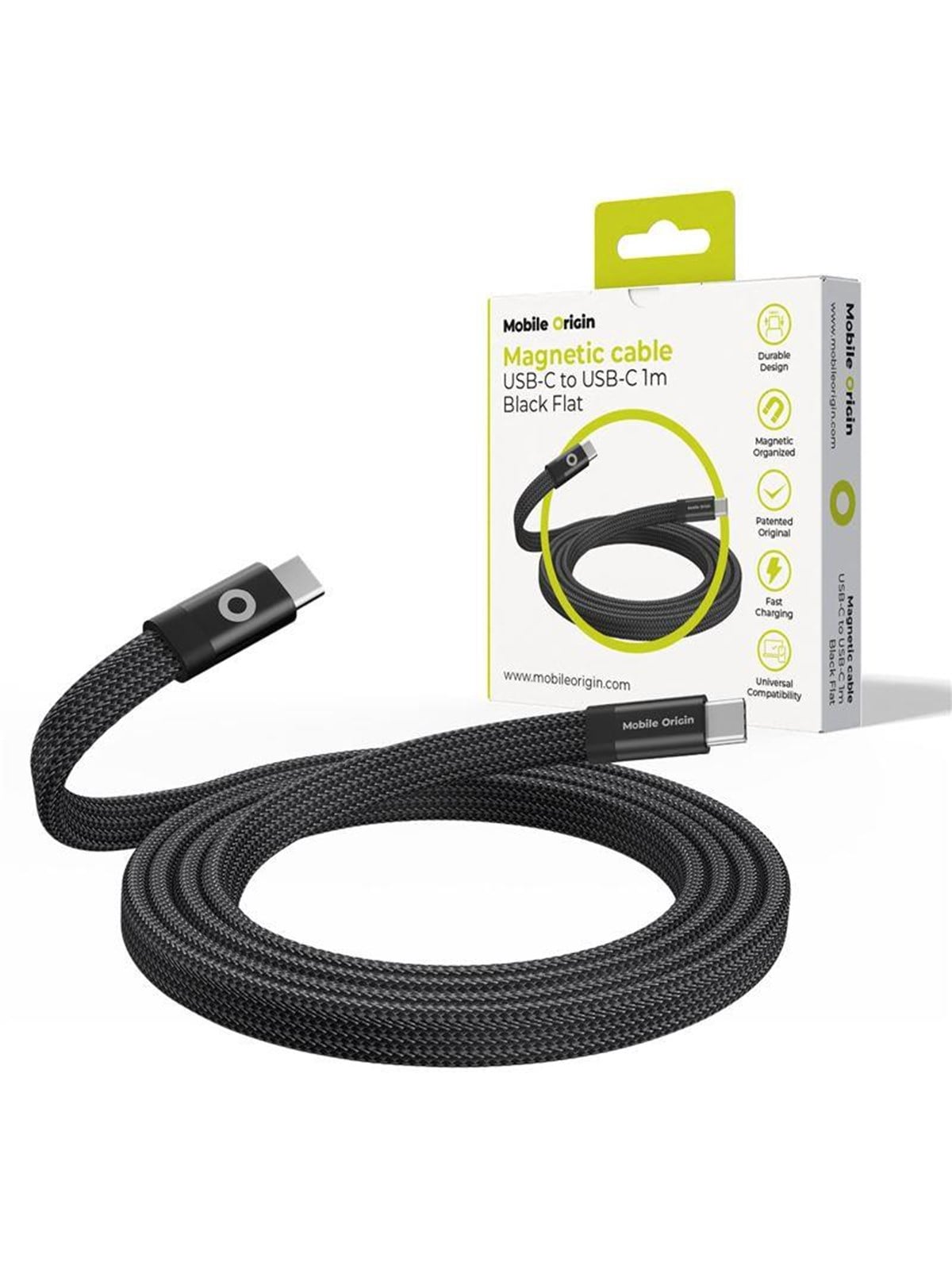 Mobile Origin Magnetic Flat Patented Original Cable USB-C to USB-C 1m - black
