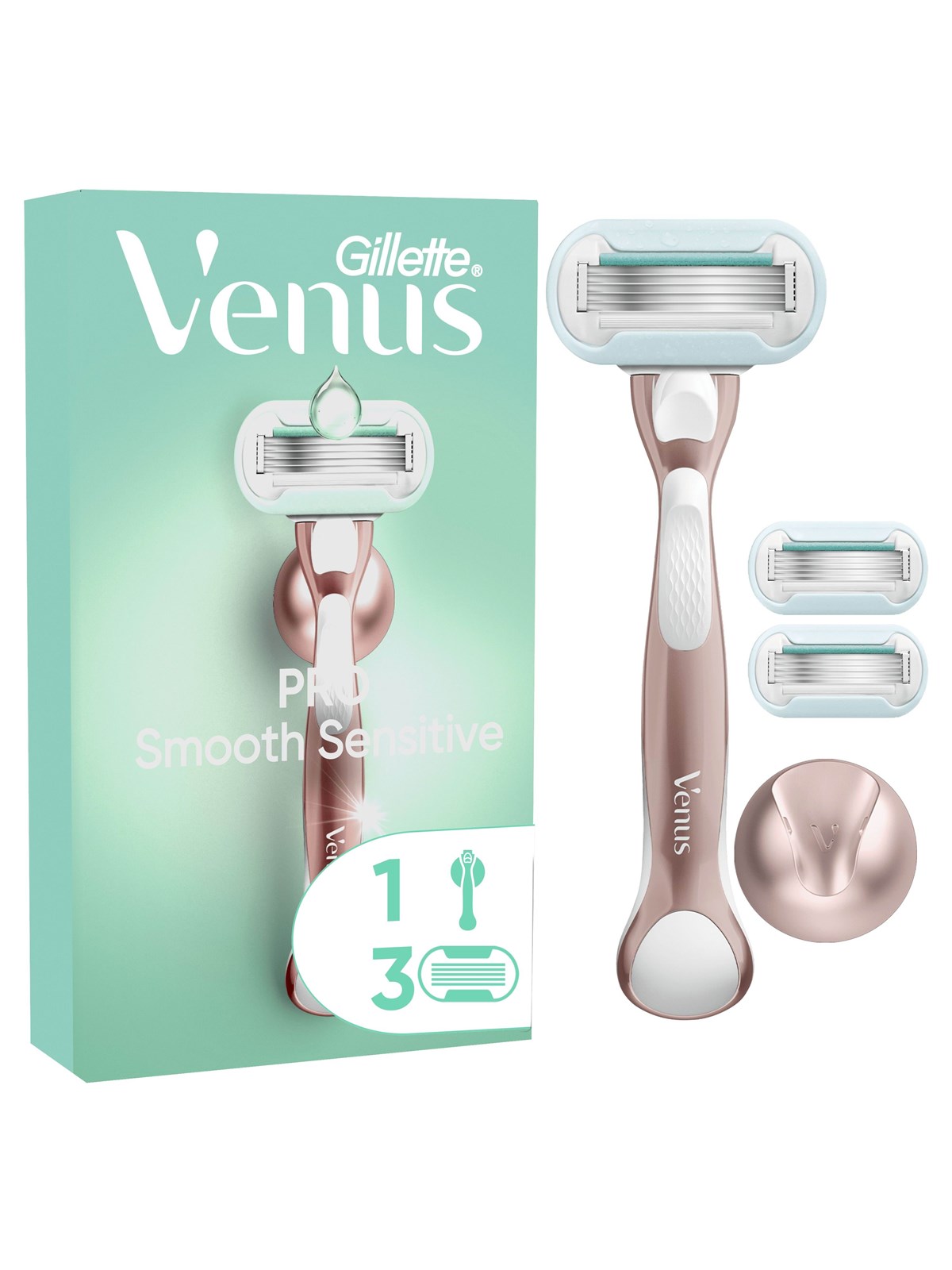 Gillette-venus Pro Smooth Sensitive Handle + 3 Refills + Hook - Rasierausstattung - 7702018609994