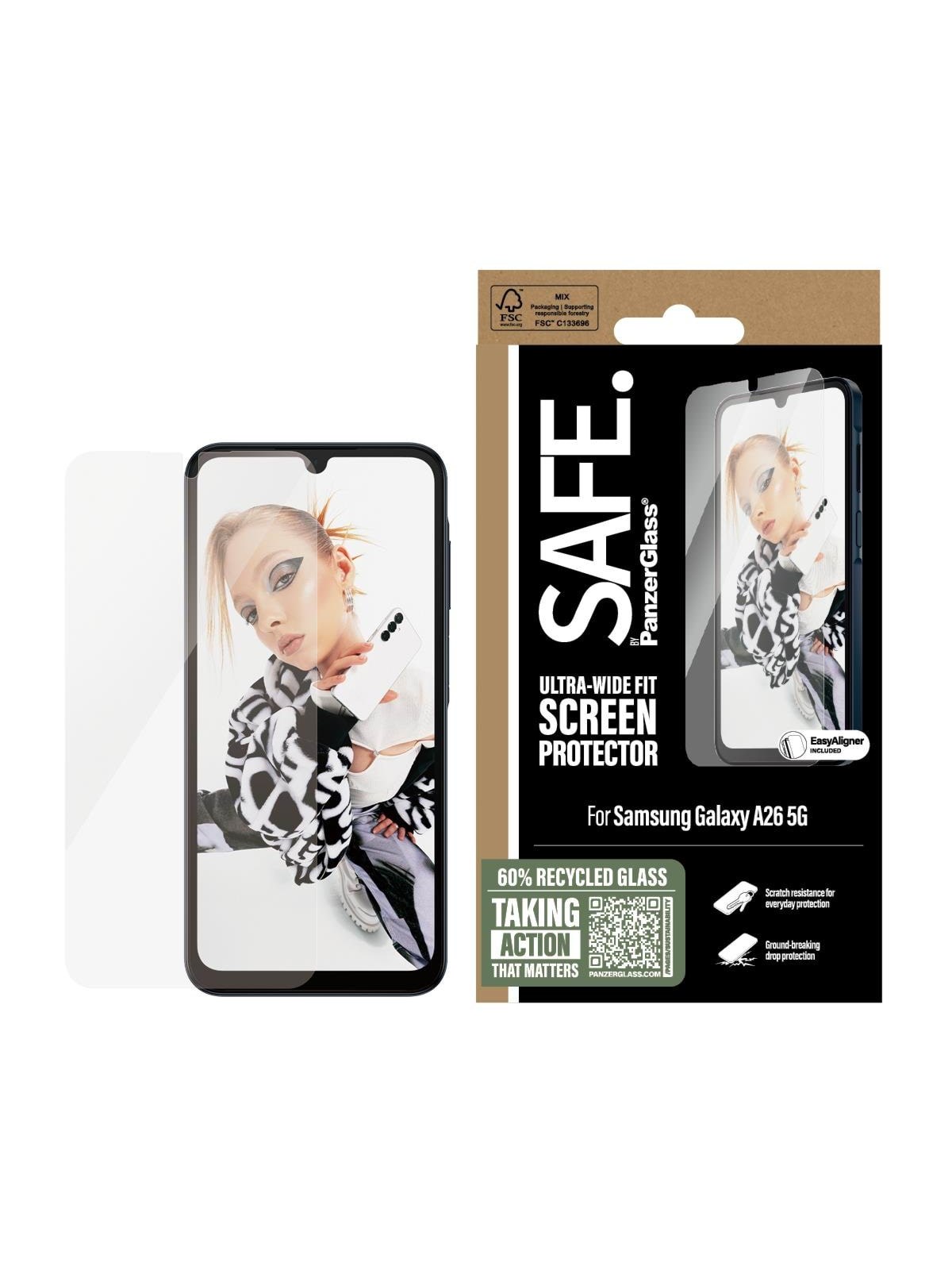 Safe by Panzerglass Screen Protector Samsung Galaxy A26 5G | Ultra-wide Fit w. Aligner - Handys Schutzfolie - Sarnuwfg38541