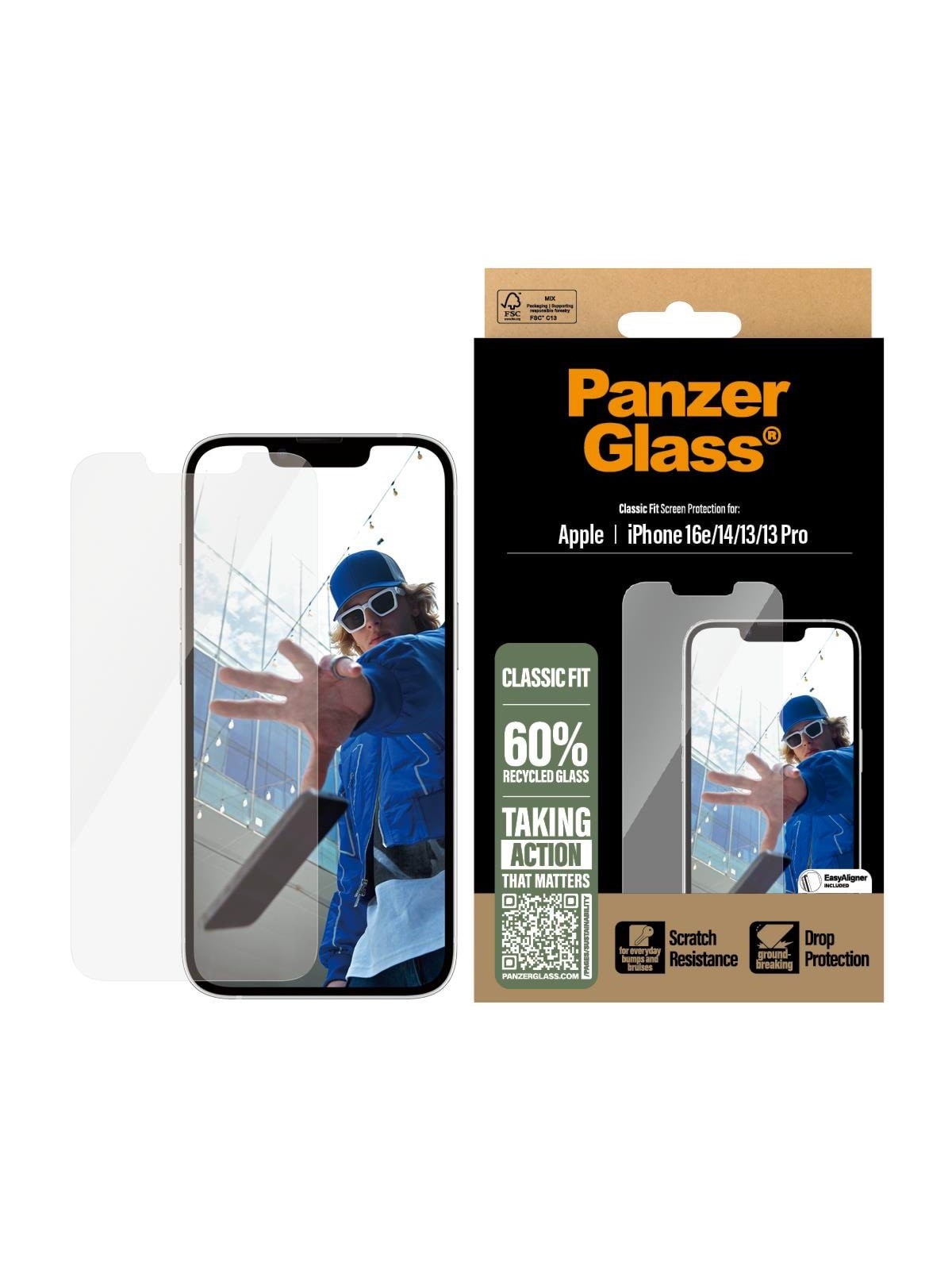 Panzerglass Screen Protector Iphone 17e | 16e | 14 | 13 | 13 Pro | Classic Fit w. Easyaligner - Handys Schutzfolie - Pgrclfig29845