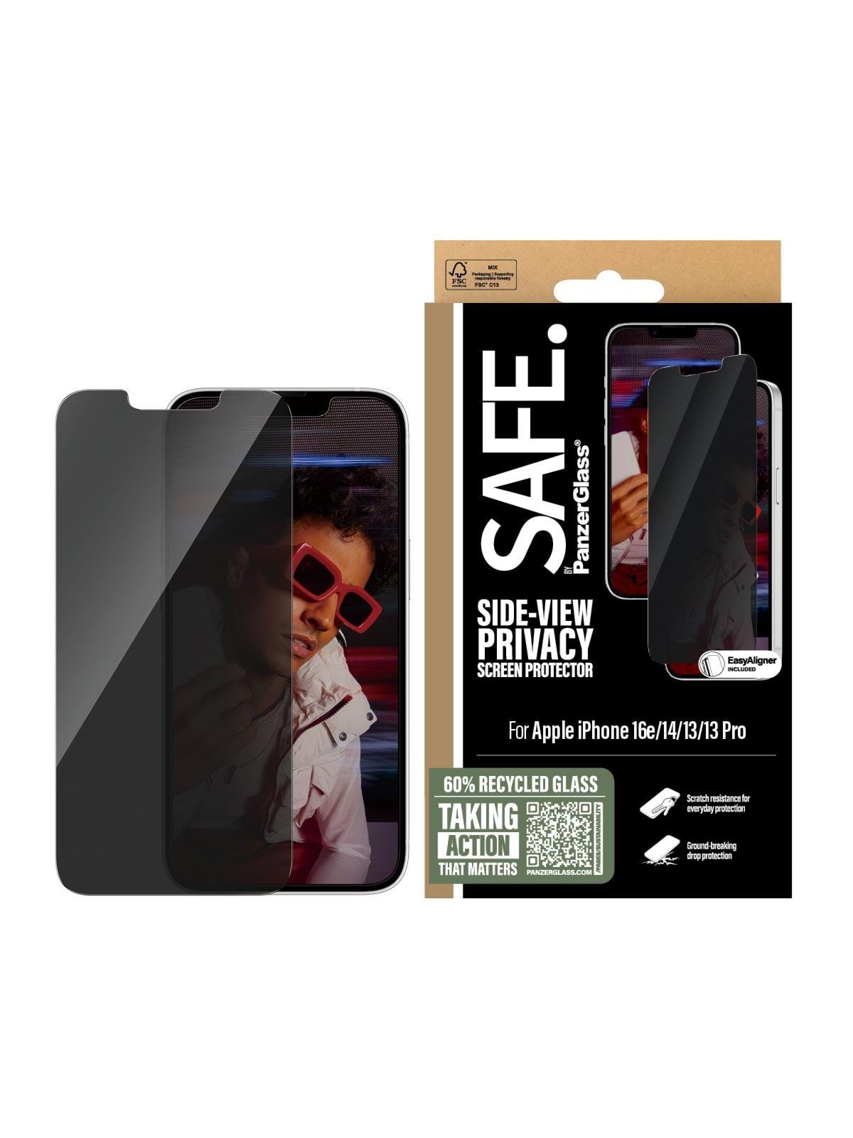 Safe by Panzerglass Privacy Screen Protector Iphone 17e | 16e | 14 | 13 | 13 Pro | Ultra-wide Fit w. Easyaligner - Handys Schutzfolie - Sarpuwfg29845