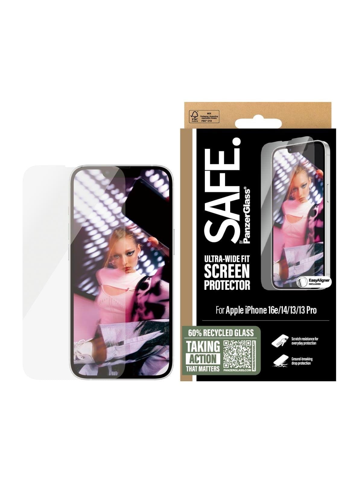 Safe by Panzerglass Screen Protector Iphone 17e | 16e | 14 | 13 | 13 Pro | Ultra-wide Fit w. Easyaligner - Handys Schutzfolie - Sarnuwfg29845