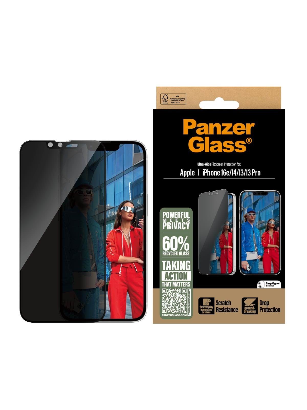 Panzerglass Privacy Screen Protector Iphone 17e | 16e | 14 | 13 | 13 Pro | Ultra-wide Fit w. Easyaligner - Handys Schutzfolie - Pgrpuwfg29845