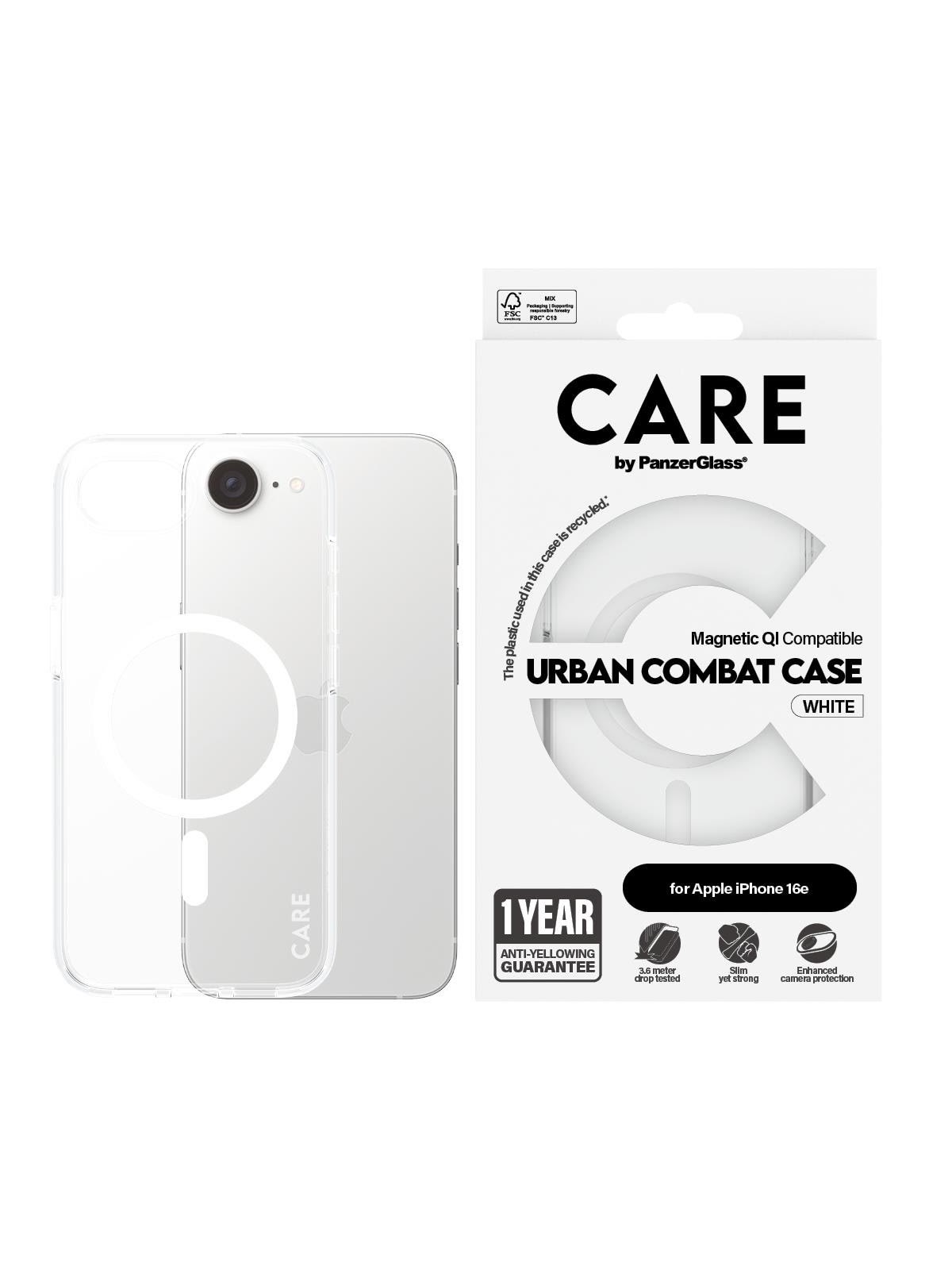 Care by Panzerglass Urban Combat Case Transparent w. White Qi Compatible Iphone 17e | 16e - Handys Cover Cases - Crrtpucg29845