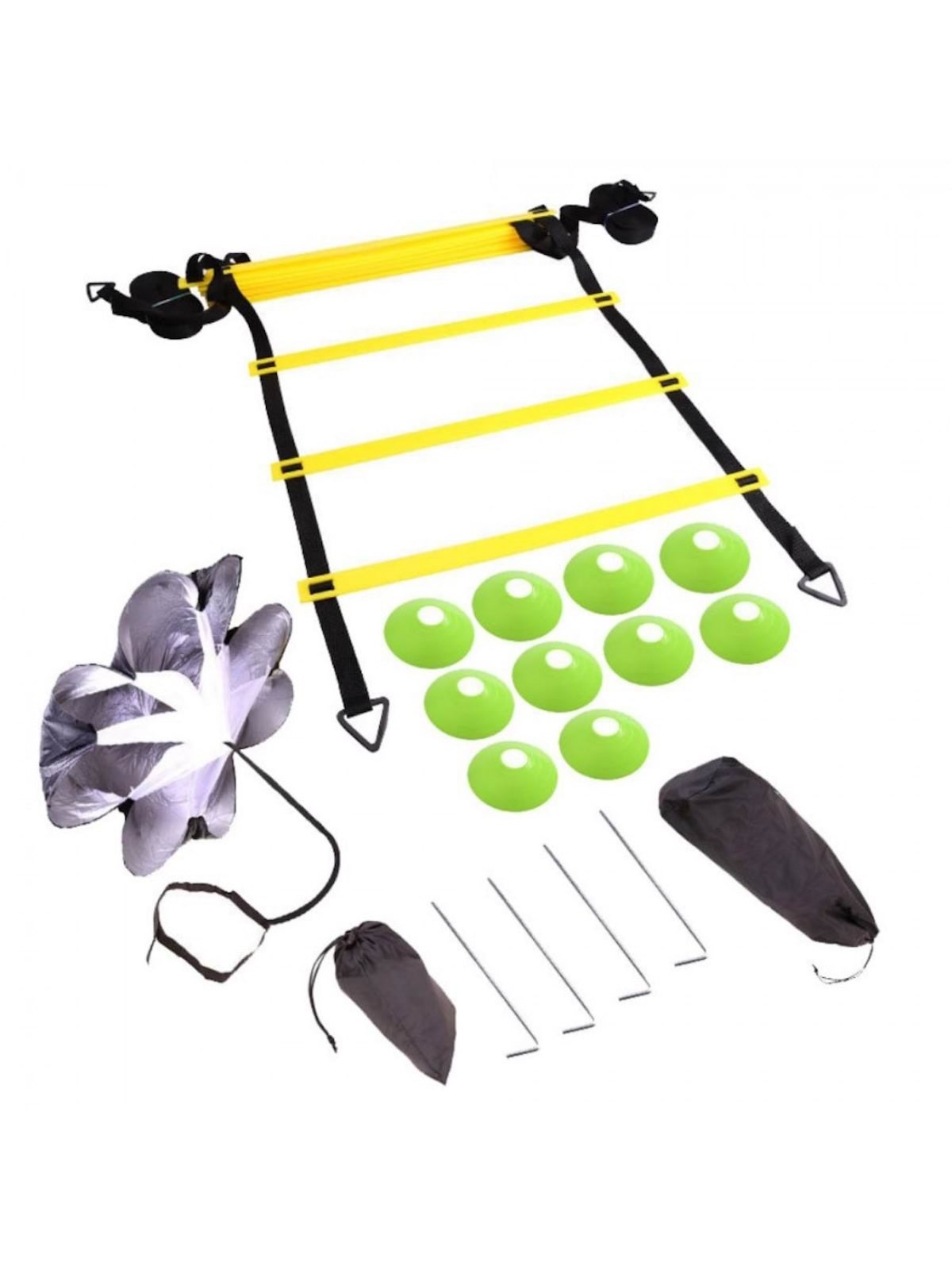 Pro Fußball Agility Trainingsset: Hütchen - Fallschirm - Koordinationsleiter - Gadget - 10126