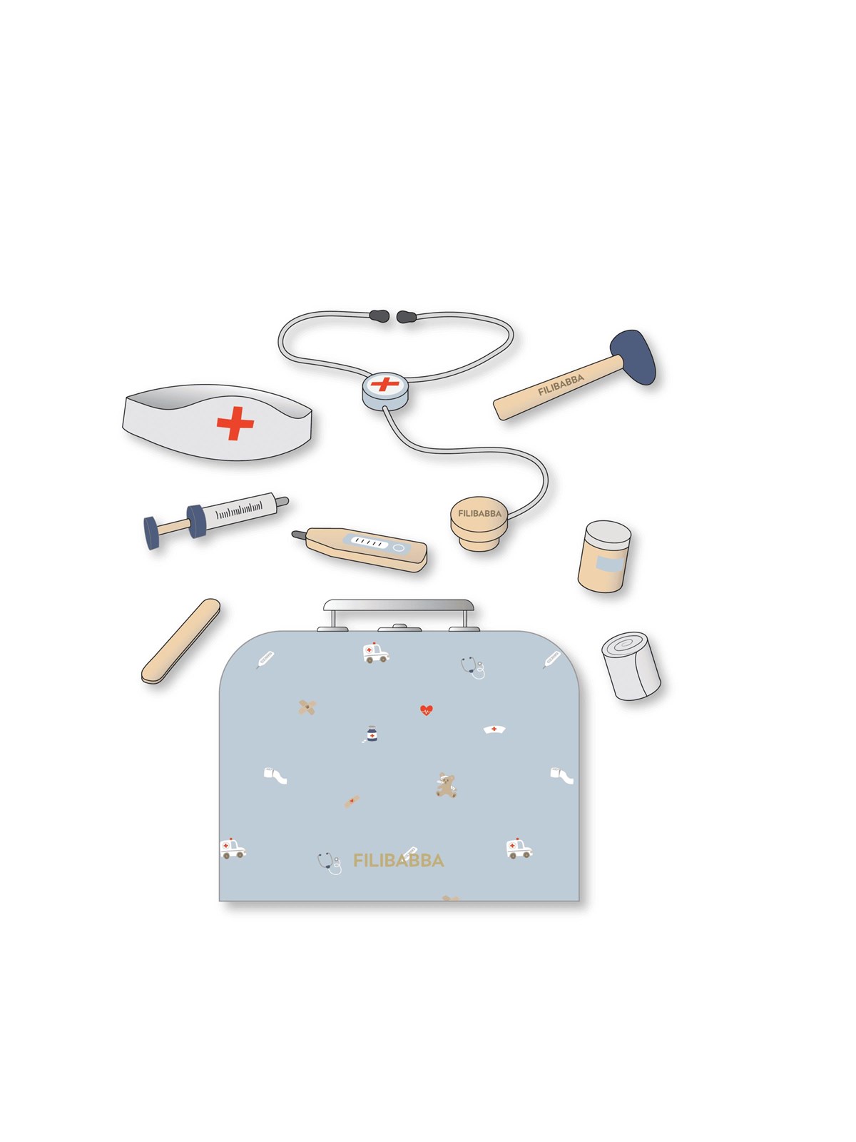 Filibabba Spielkoffer - Doktorset Aus Holz - Babypflege - Fi-03825
