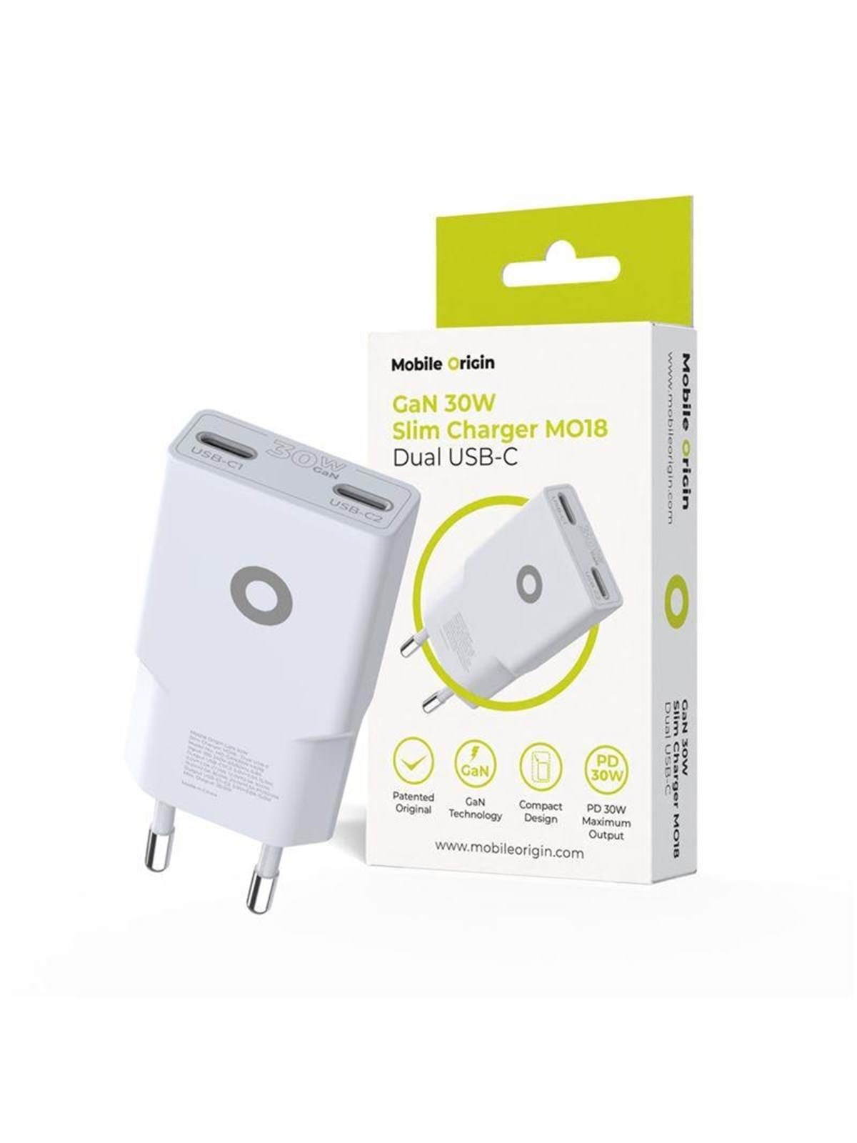 Mobile Origin Gan 30w Slim Charger Tüv - Mo18 - Dual Usb-c - Handys Adapter Und Ladegeraete - Mo-gan30w-mo18