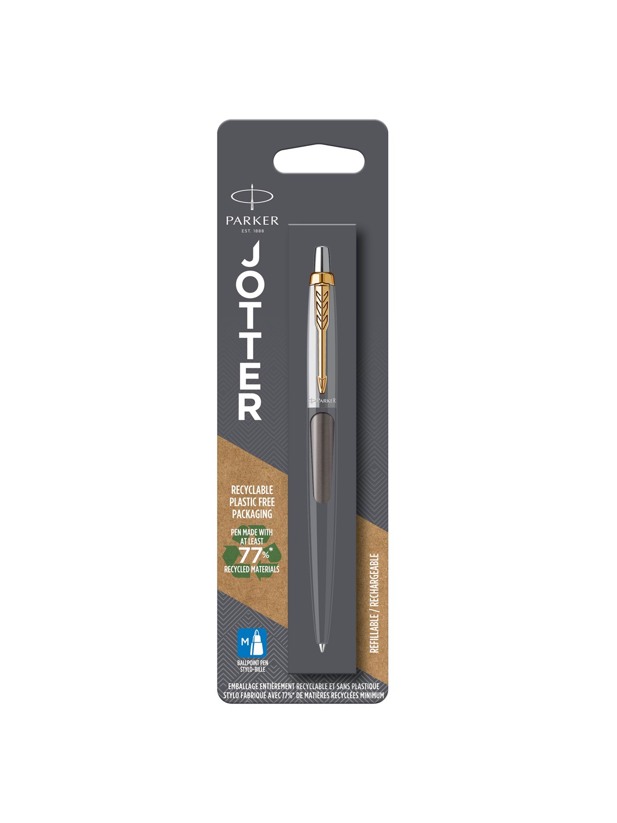 Parker Jotter Ballpoint Pen | Grey Lacquer With Gold Trims | Medium Point | Blue Ink Refill - Utensilien Zum Schreiben Und Zeichnen - 2213724