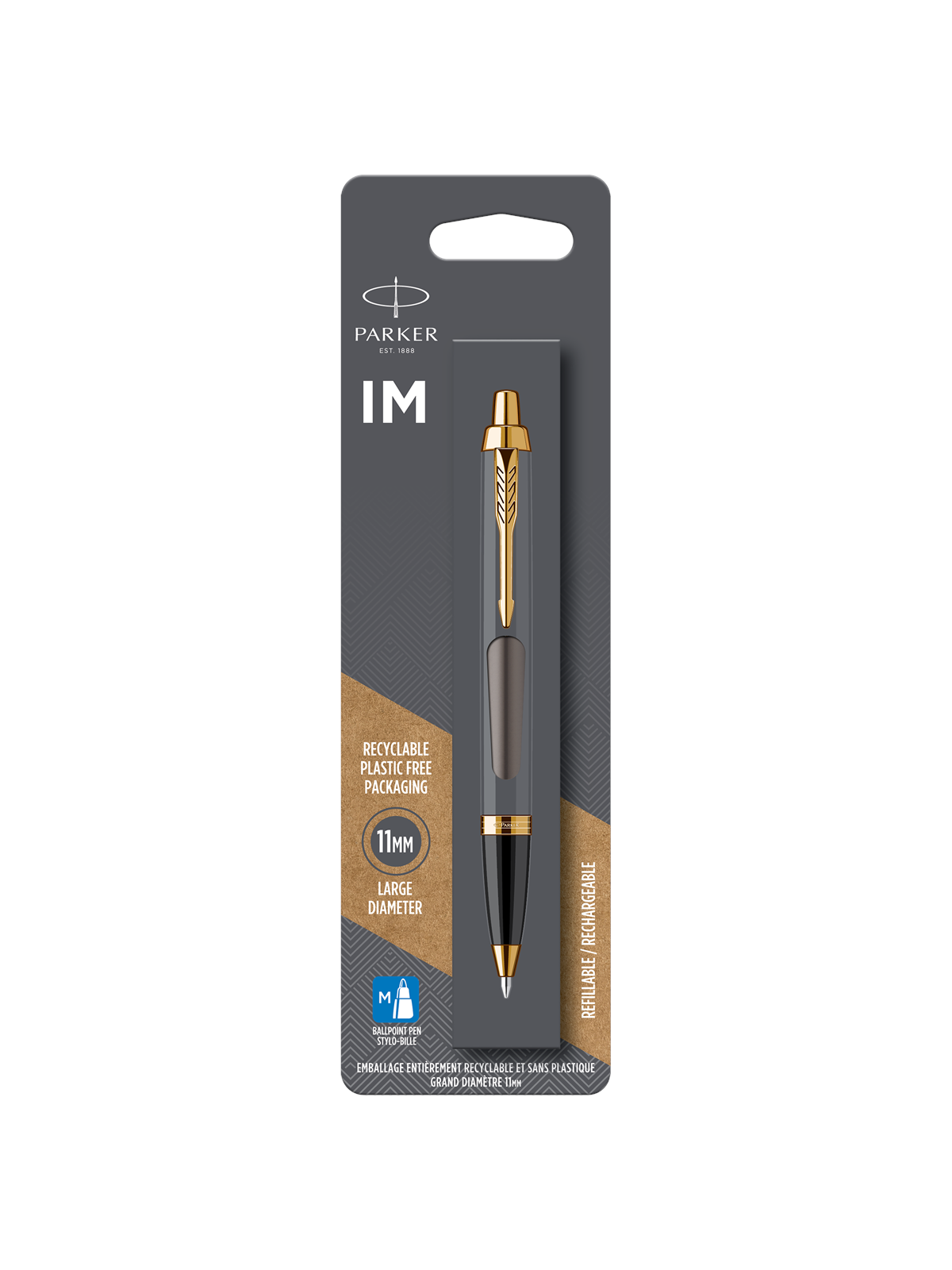 Parker IM Ballpoint Pen | Grey Lacquer With Gold Trims | Medium Point | Blue Ink Refill - Utensilien Zum Schreiben Und Zeichnen - 2213779