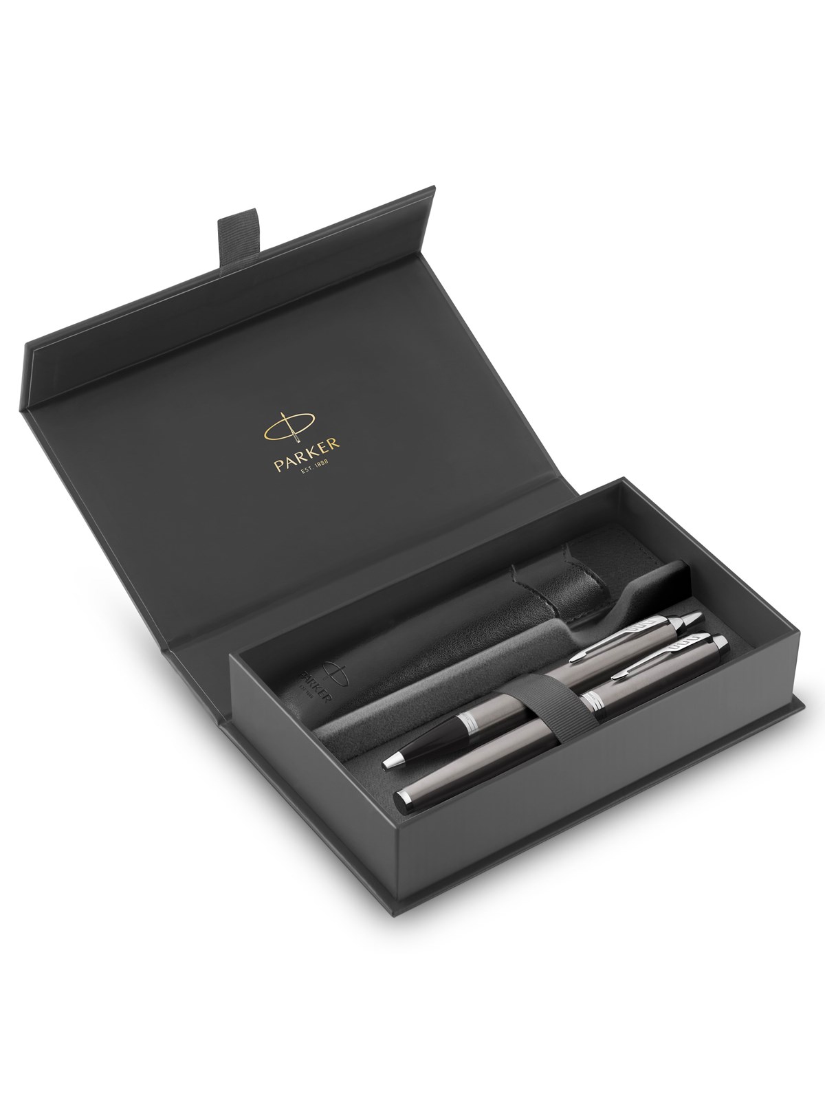 Parker IM Duo Pen Gift Set | Fountain Pen Ballpoint Pen & Pen Pouch | Stainless Steel Finish With Chrome Trims | Medium Tip - Utensilien Zum Schreiben
