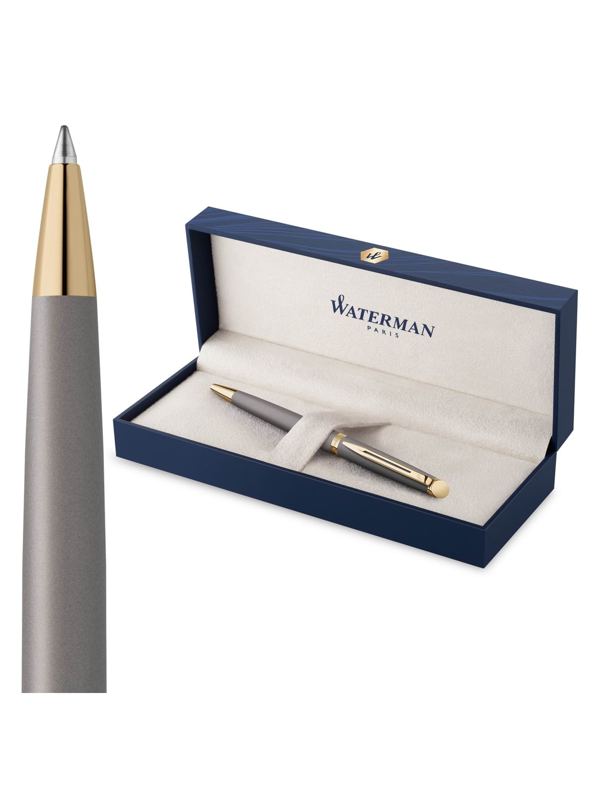 Waterman Hémisphère Ballpoint Pen | Stone Grey (The Understated Edit Collection) | Medium Point With Blue Ink | Gift Box - Utensilien Zum Schreiben 
