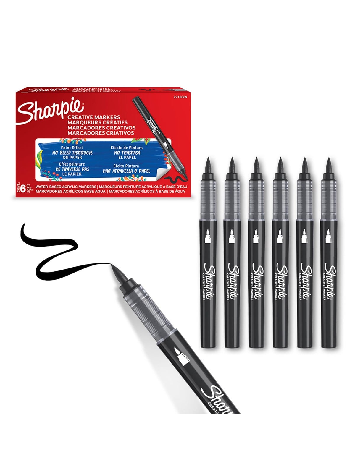 Sharpie Creative Marker Acrylic Paint Pens | Brush Tip Water-based Paint Markers | Black | 6 Count - Utensilien Zum Schreiben Und Zeichnen - 2218069