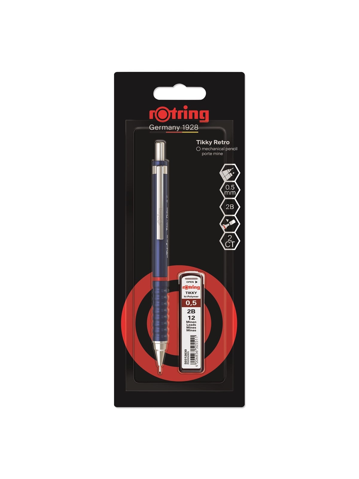Rotring Tikky Retro Mechanical Pencil Set | 2B Lead 0.5 mm | Blue Barrel - Utensilien Zum Schreiben Und Zeichnen - 2221252