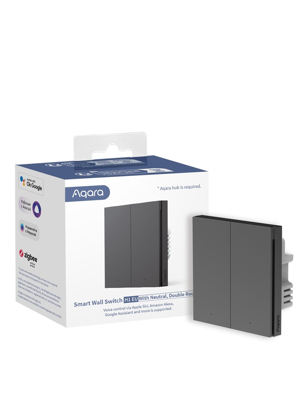 Aqara Smart Wall Switch H1 Double- Grey (With Neutral) - Smart Home - Ws-euk04-g