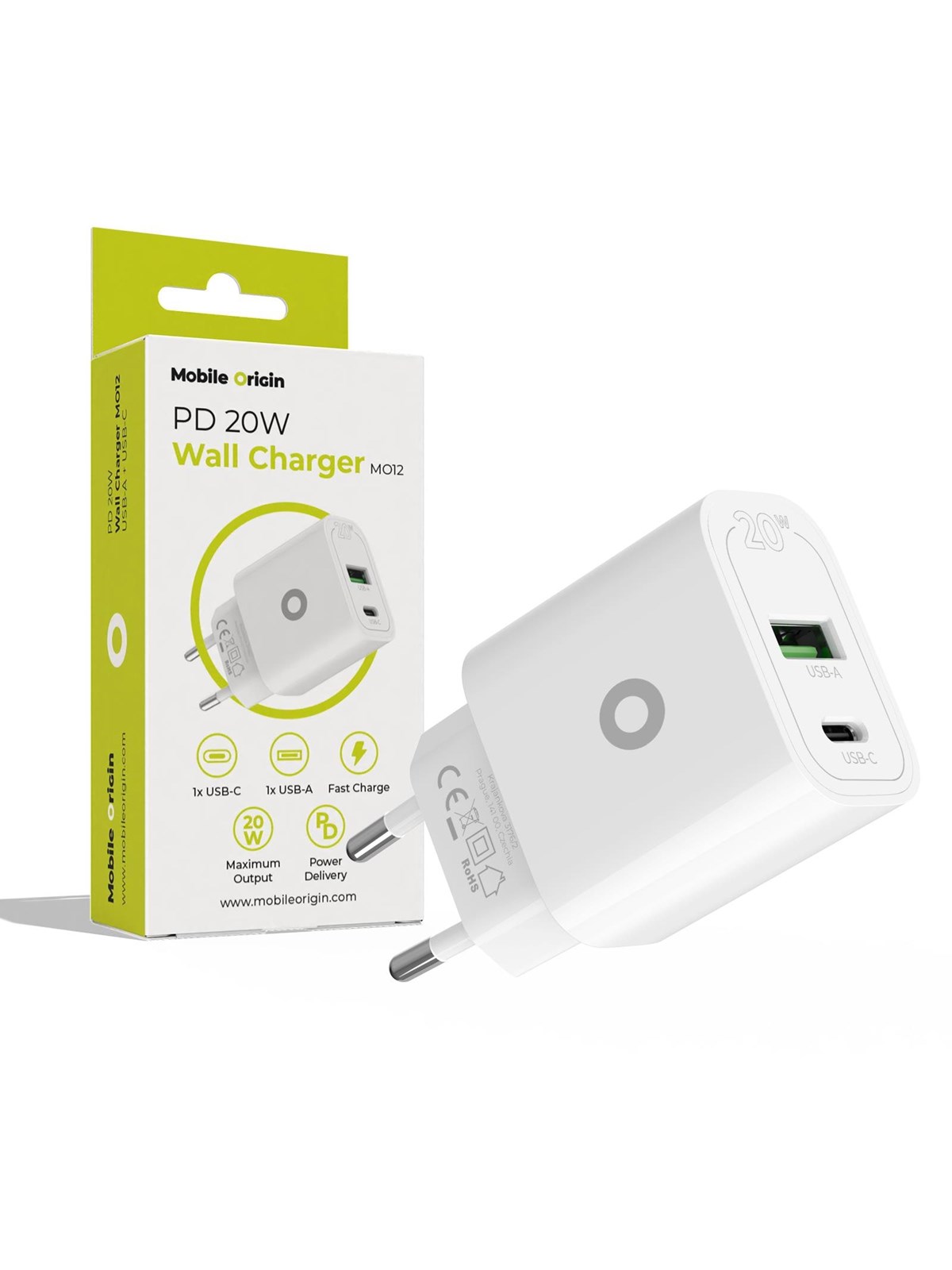 Mobile Origin Pd20w Wall Charger Mo12 - White 1 Usb-a + 1 Usb-c - Handys Adapter Und Ladegeraete - Frl-pd20w-mo12