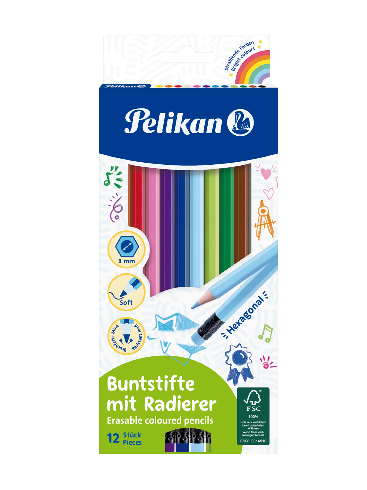 Pelikan Buntst./12 radierbar, sechskant,FSC