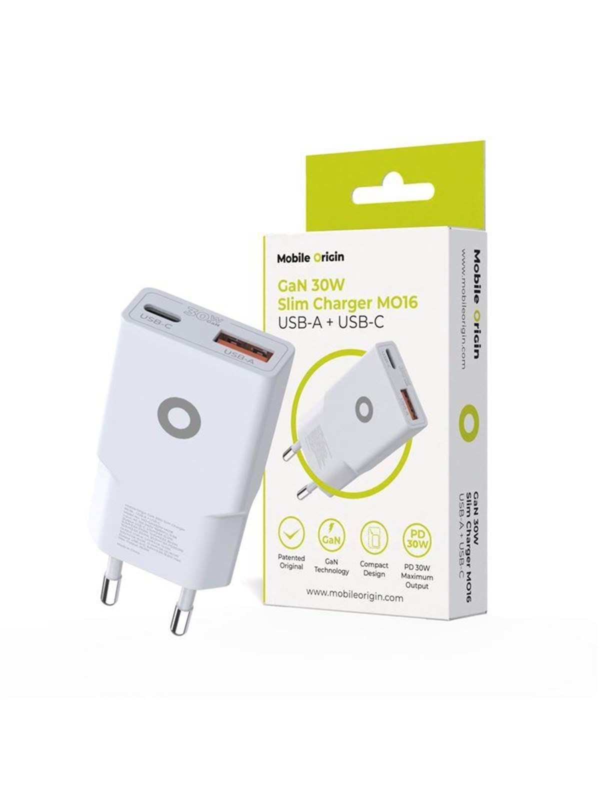 Mobile Origin Gan 30w Slim Charger Tüv Mo16 - Usb-a + Usb-c - Handys Adapter Und Ladegeraete - Mo-gan30w-mo16
