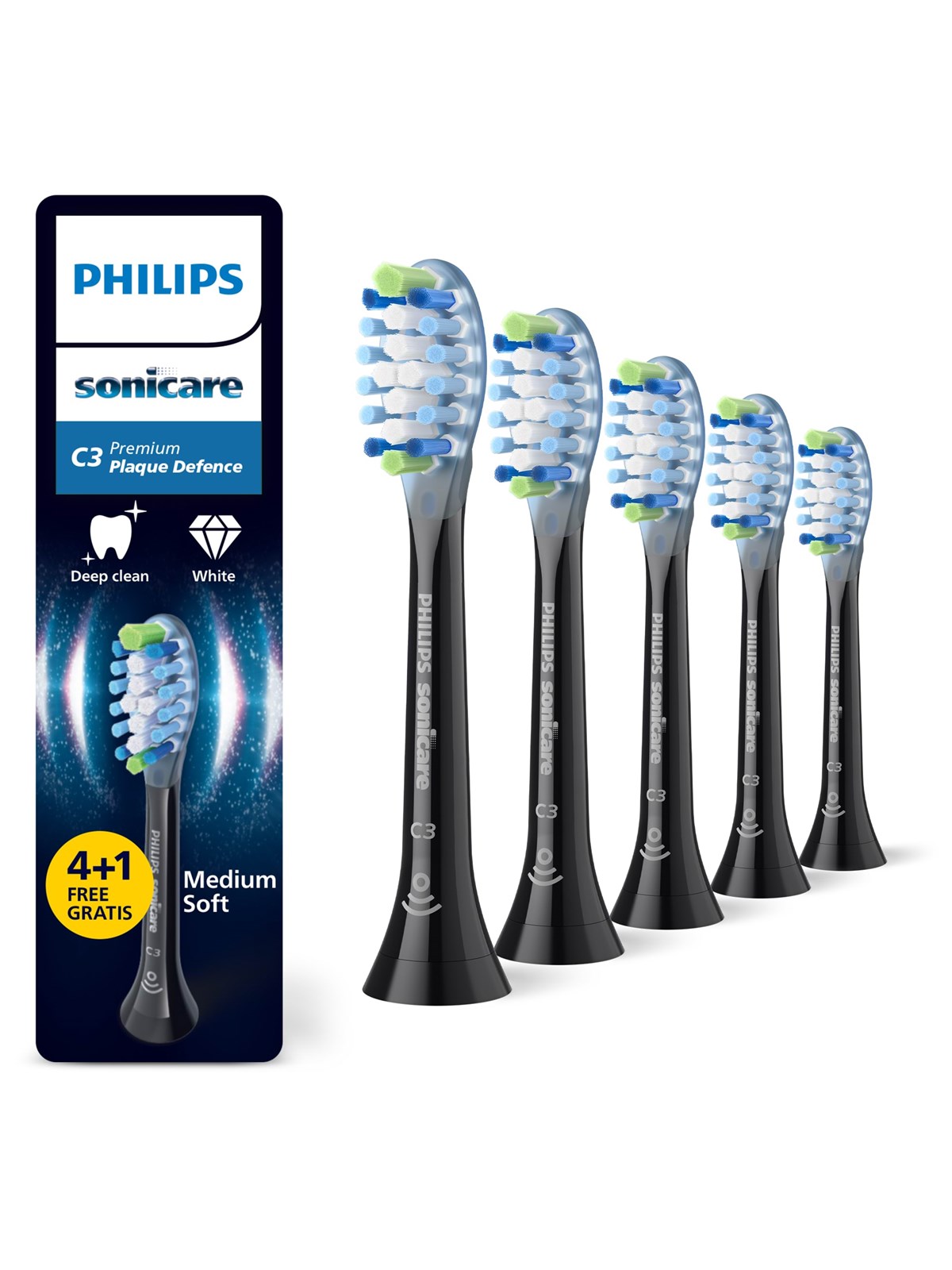 Philips Bürstenköpfe Sonicare Premium Plaque Defence - Black - 4+1 Pcs - Elektrische Zahnbuersten - Hx9045/88