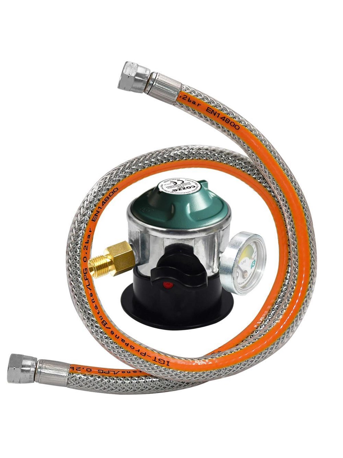 Cozze Regulator W/manometer 30 Bar Dk-no-fi-is 1.1M Steel Flex Hose Safety Manometer For "Leak" Test. Easy 1/4" Thread Mounting. - Grill Und Zubehoer 