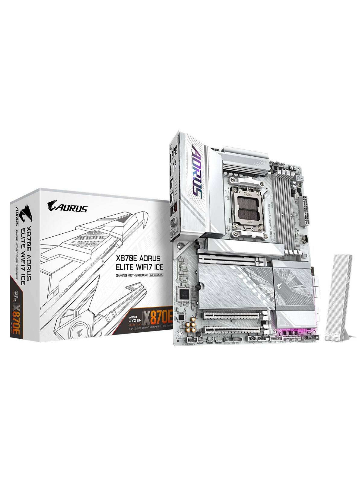 Gigabyte X870e Aorus Elite Wifi7 Ice Mainboard - Amd X870e - Amd Am5 Socket - Ddr5 Ram - Atx - X870e A Elite Wf7 Ice
