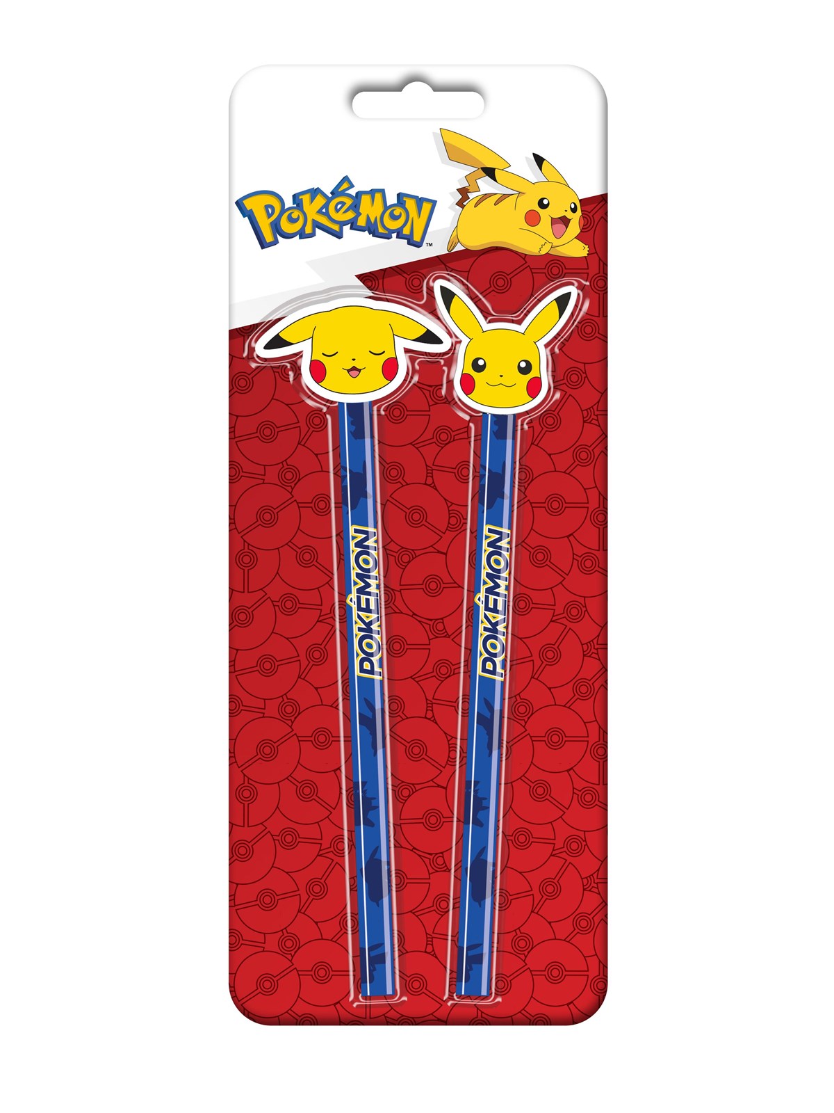 Euromic Pokémon 2-pack Pencils W/2 Eraser Toppers - Triangular Pencils Unsharpened Each With Eraser Topper Packed on Blistercard W/eurohole CE & 0-3 