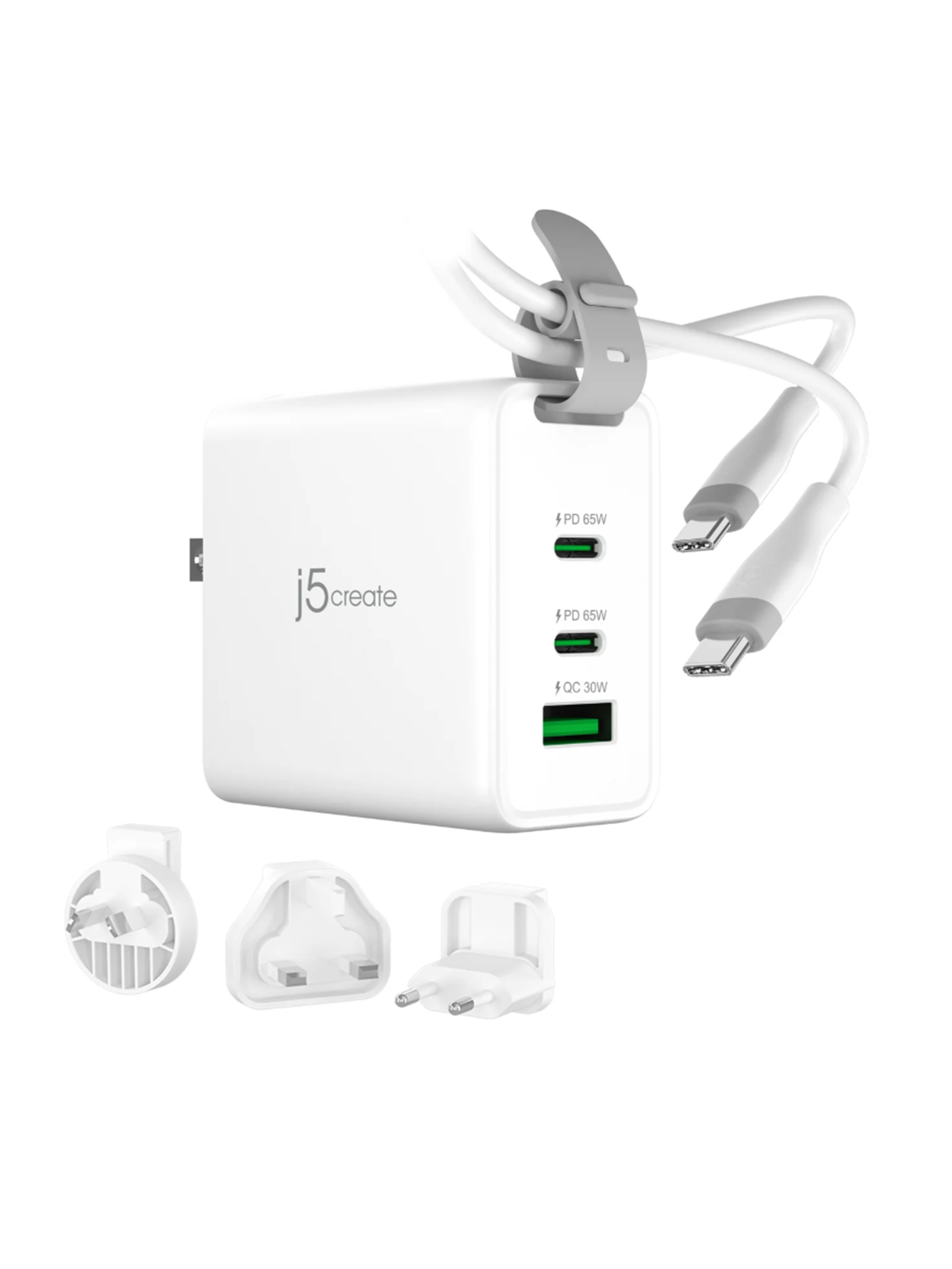 J5create 65w Gan Usb-c 3-port Traveler Charger - Handys Adapter Und Ladegeraete - Jup3565cv-n
