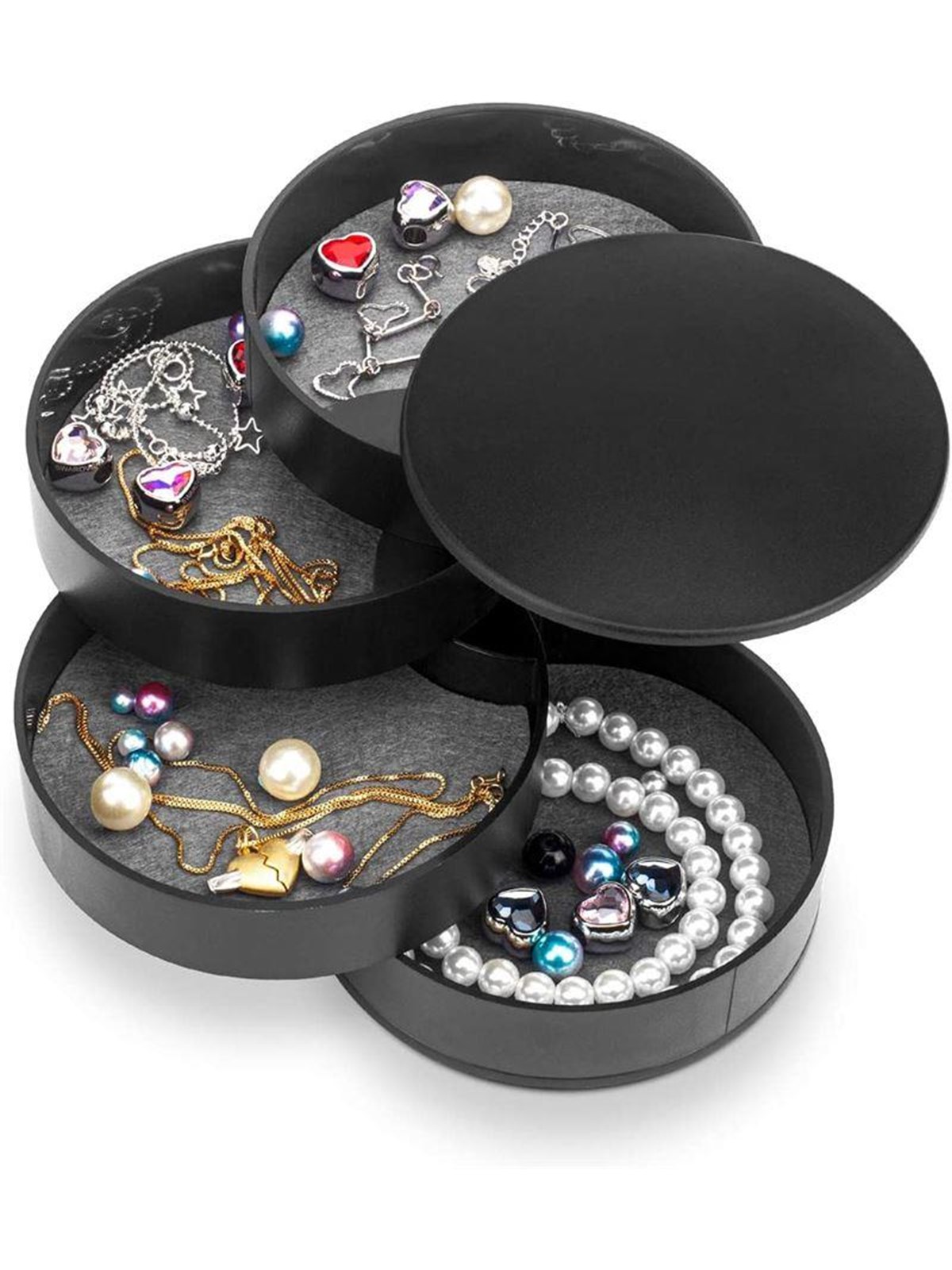 Uniq Rotatable Round Jewelry Box With 4 Compartments - Black - Sonstige Koerperpflege - 6844-1