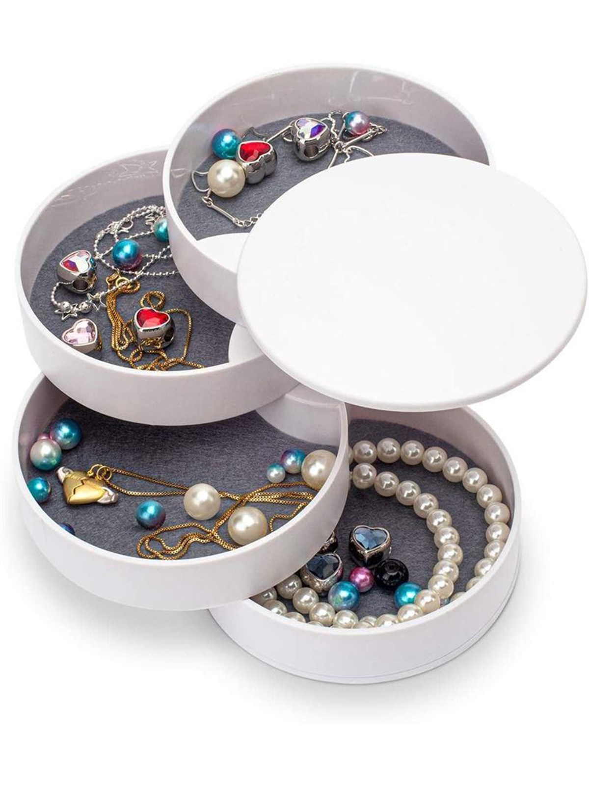 Uniq Rotatable Round Jewelry Box With 4 Compartments - White - Sonstige Koerperpflege - 6844