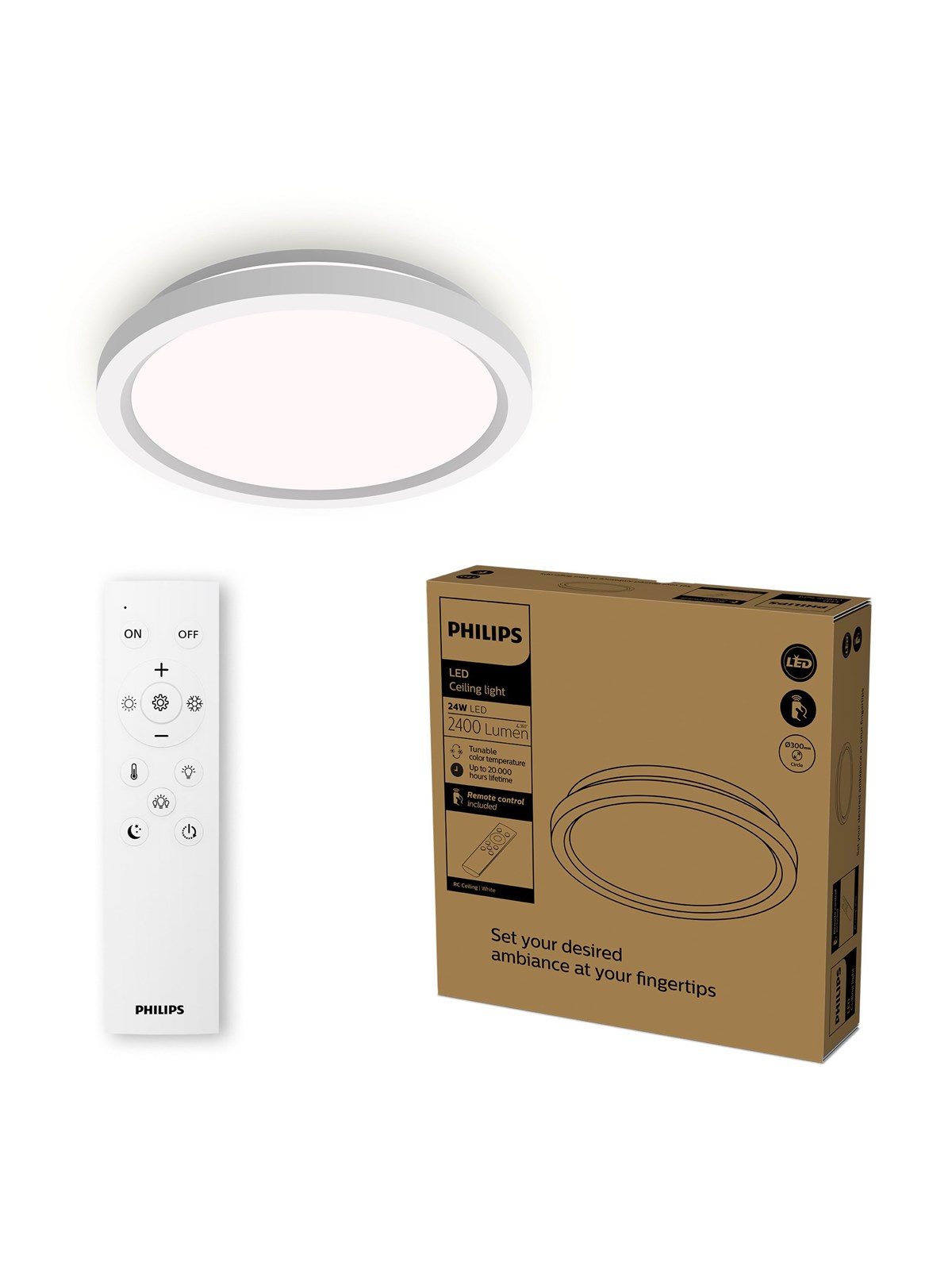 Philips Aio Ceiling Light With Remote (Round Black) - 24w Integrated Led Lamp With 3 Step Dimming 2-pack - Lampen - 929004738802