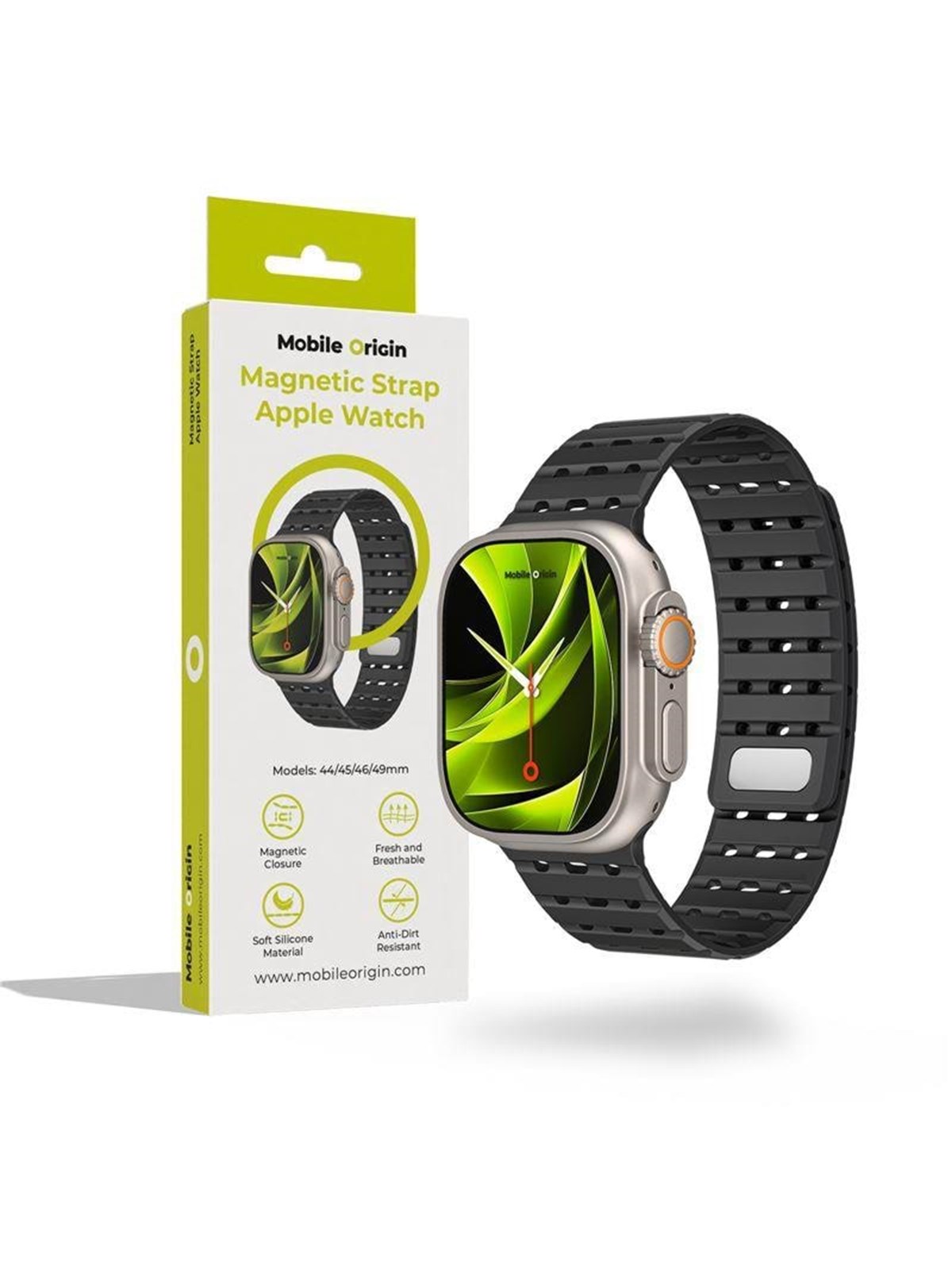 Mobile Origin Magnetic Strap - Black - Apple Watch 49mm/46mm/45mm/44mm - Smartwatch Accessories - Awms-01-blk