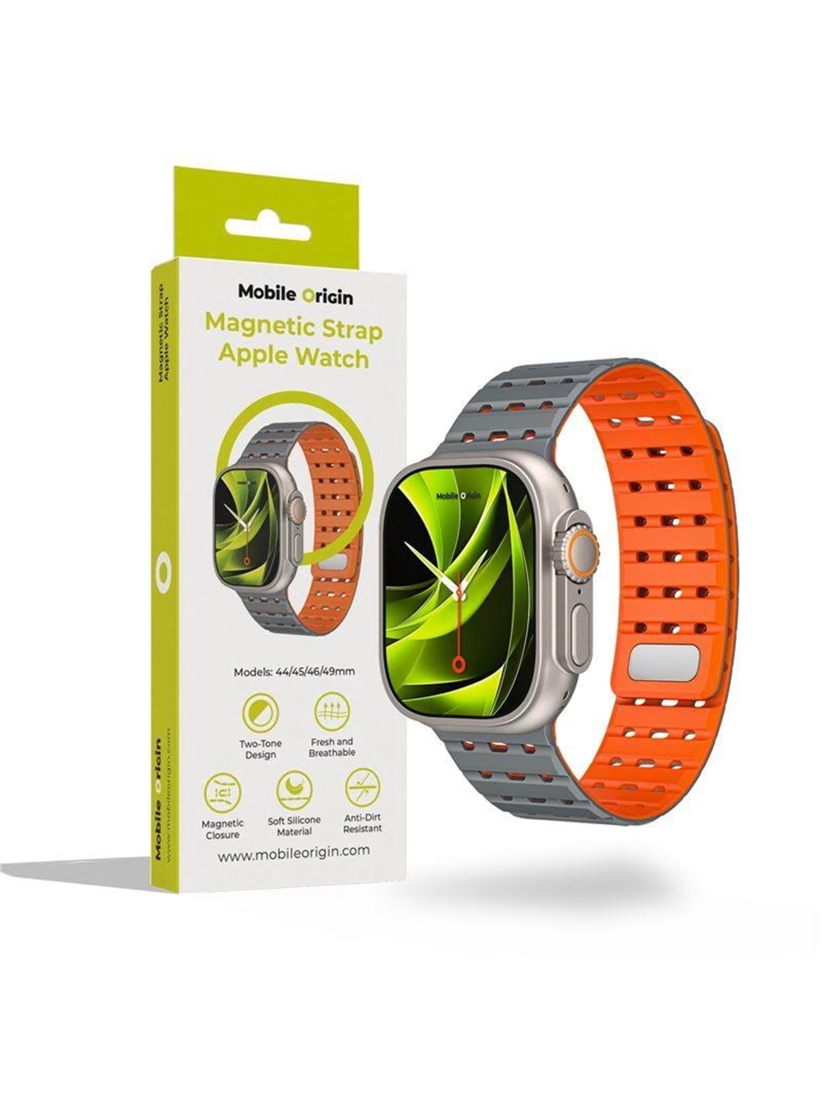Mobile Origin Magnetic Strap - Grey/orange - Apple Watch 49mm/46mm/45mm/44mm - Smartwatch Accessories - Awms-01-gry-org