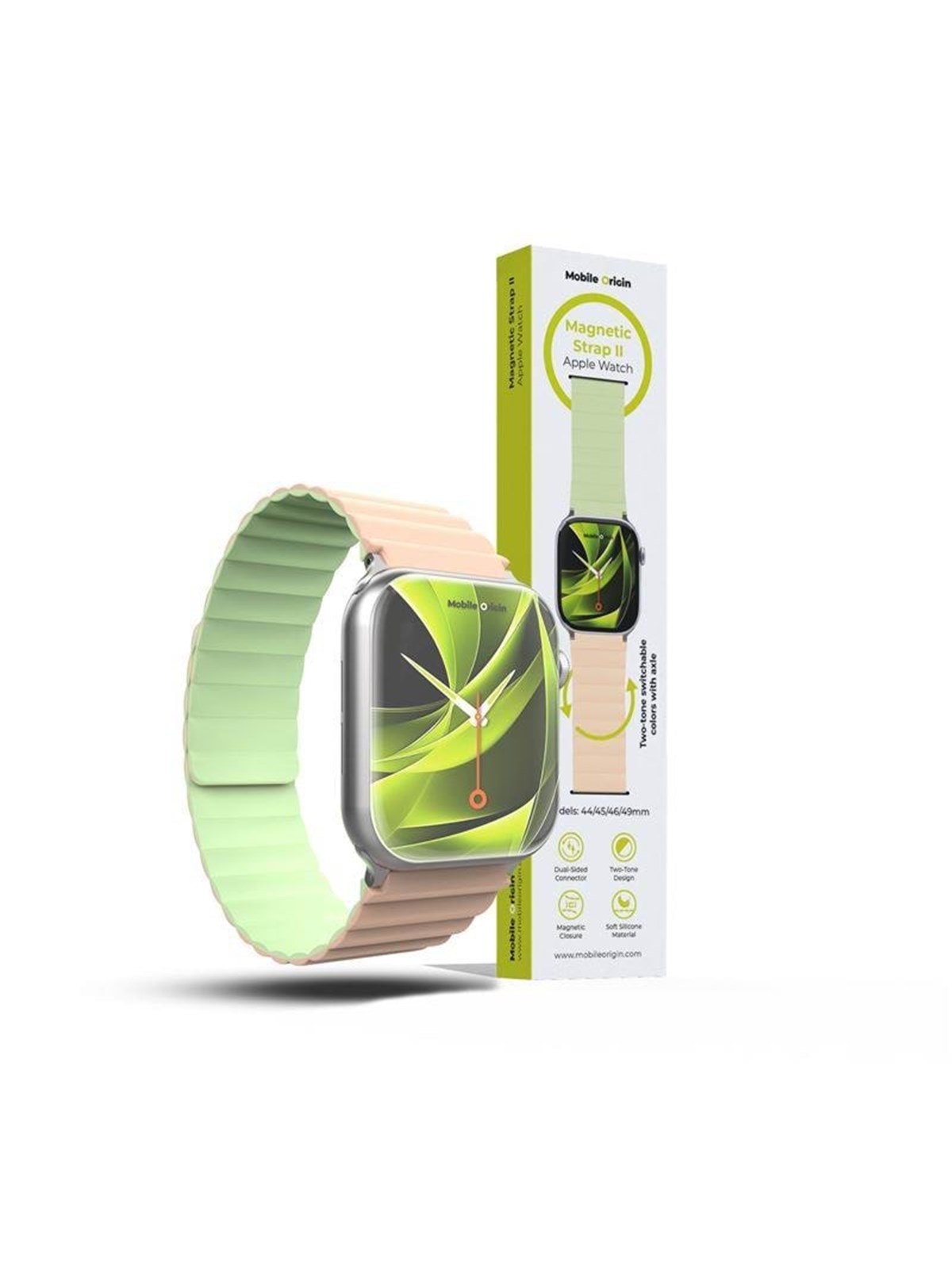 Mobile Origin Magnetic Watch Strap II - Pink/light Green - Apple Watch 49mm/46mm/45mm/44mm - Smartwatch Accessories - Awms-02-pnk-lgrn
