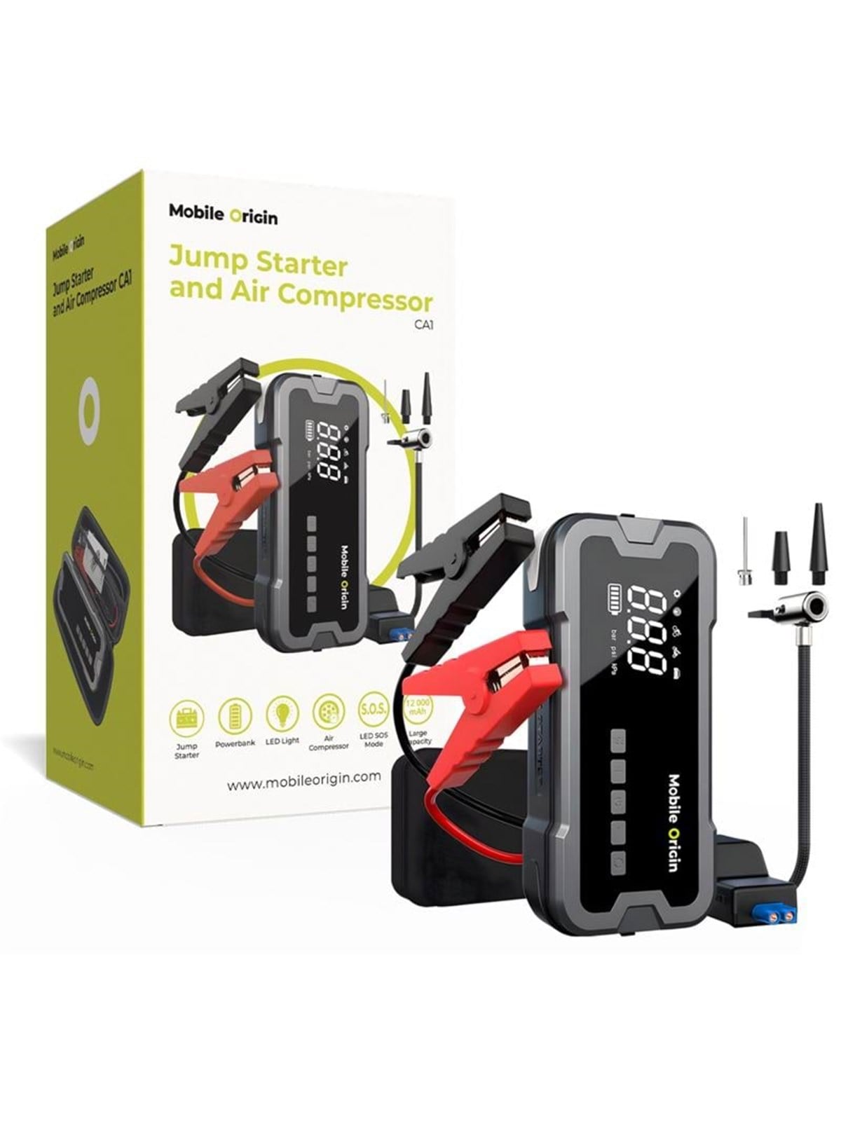 Mobile Origin Jumpstarter And Air Compressor Ca1 Powerbank (Akku) - 12000 Mah - Powerbank Akku - Mo-jsc-ca1