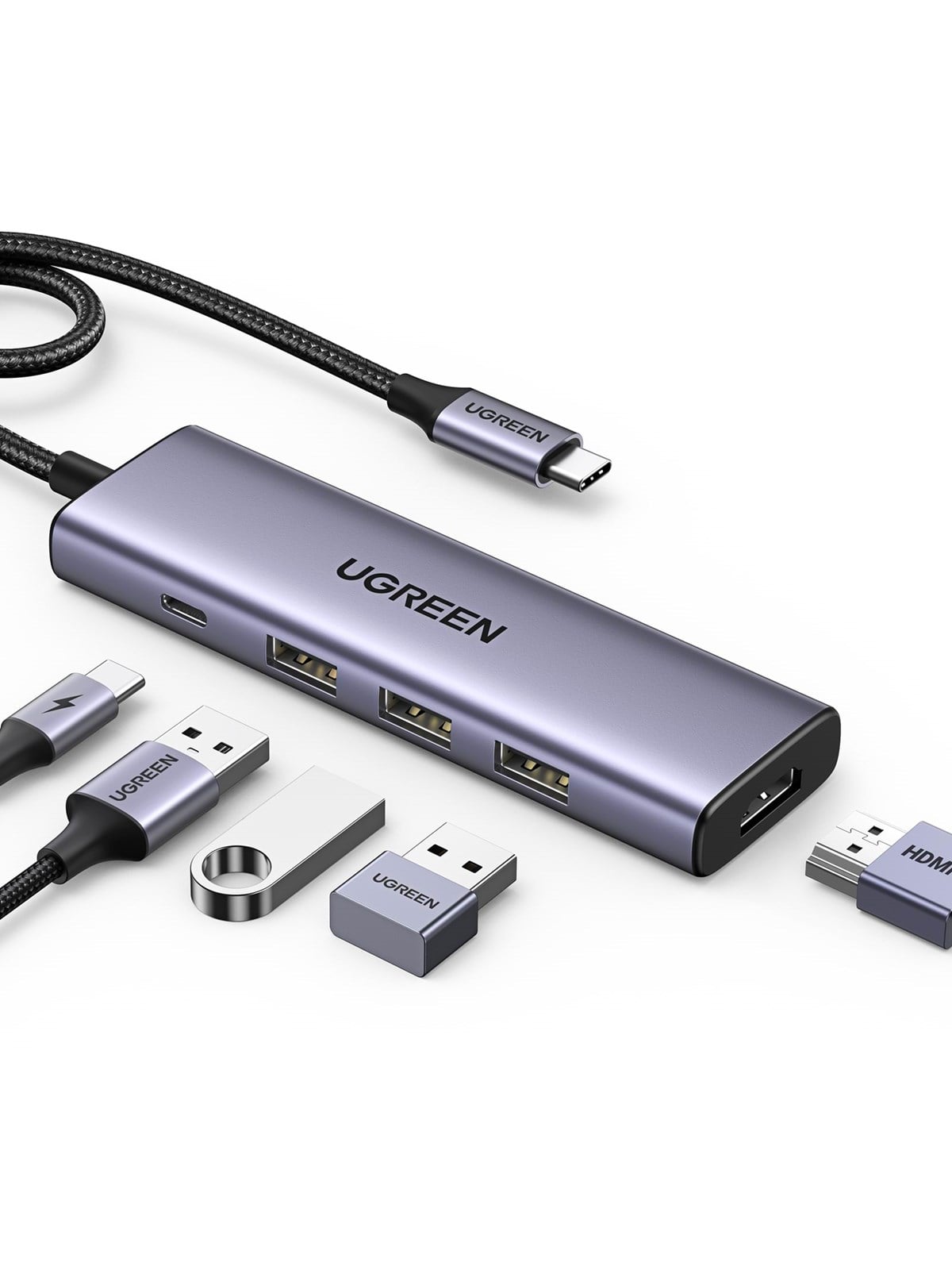 Ugreen 5-in-1 Usb-c to 3*Usb.3.0+Hdmi Hub With Usb-c Power Supply - Dockingstationen - 15596-ug