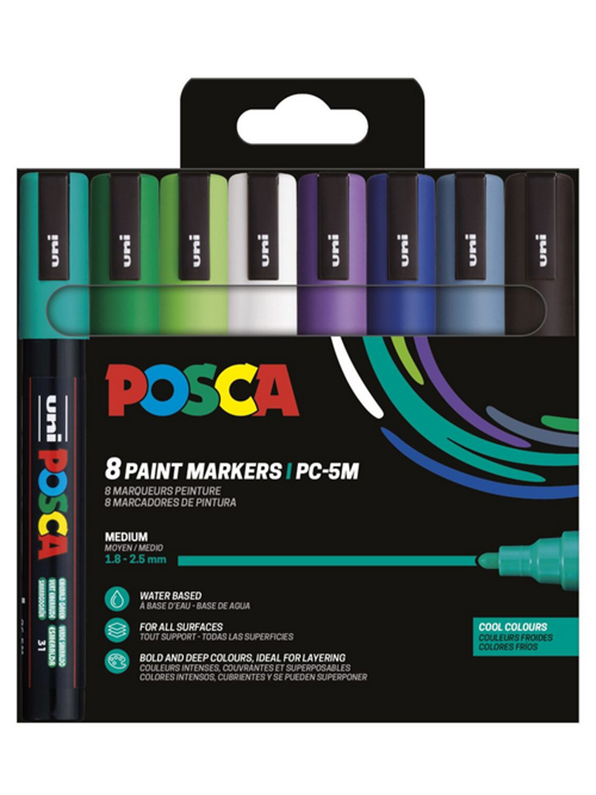 Posca Marker Sæt Pc-5m 8 Ass. Cool Colors - Utensilien Zum Schreiben Und Zeichnen - 401667